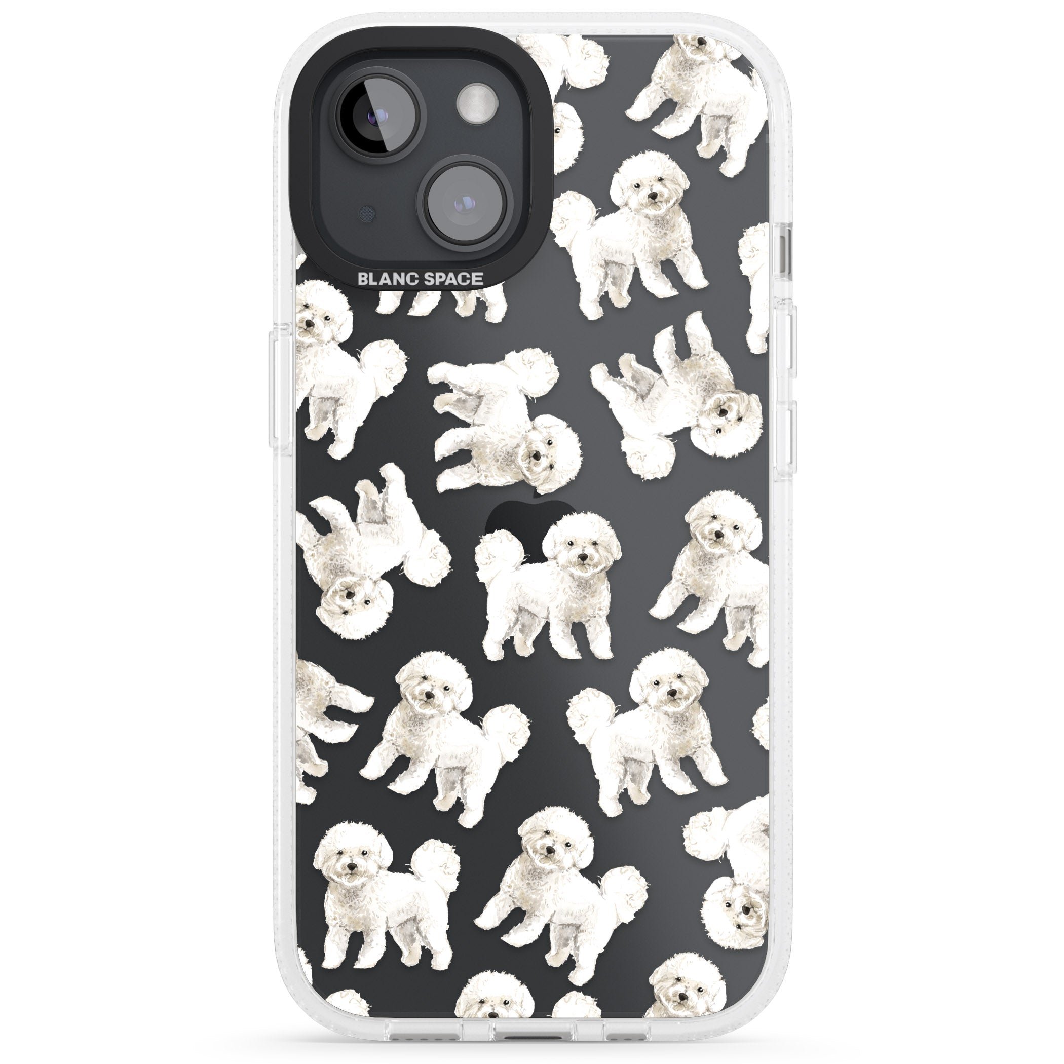 Bichon Frise Watercolour Dog Pattern iPhone 15 / 14 / 13 Clear Case Impact Air - Blanc Space