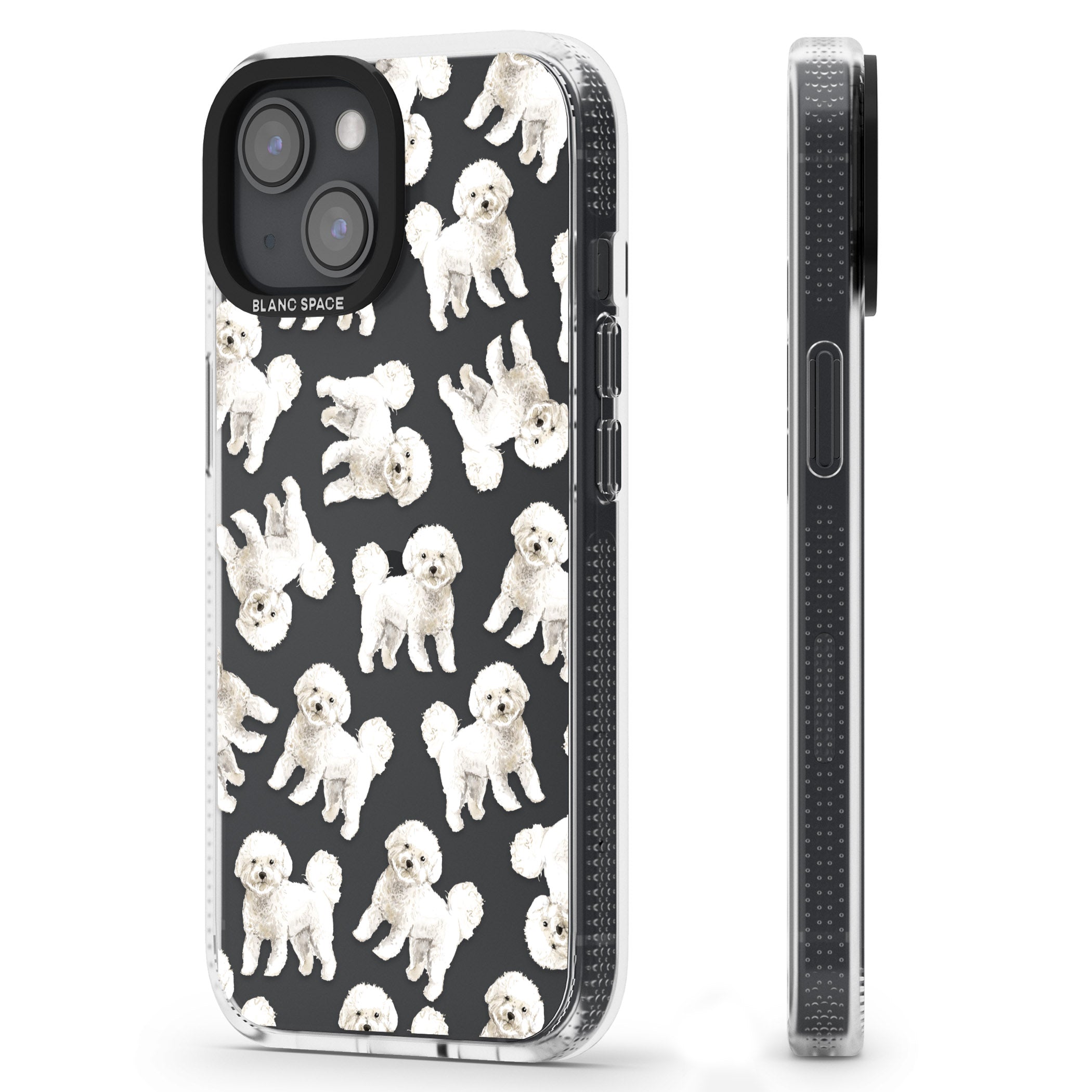 Bichon Frise Watercolour Dog Pattern iPhone 15 / 14 / 13 Clear Case Impact Air - Blanc Space