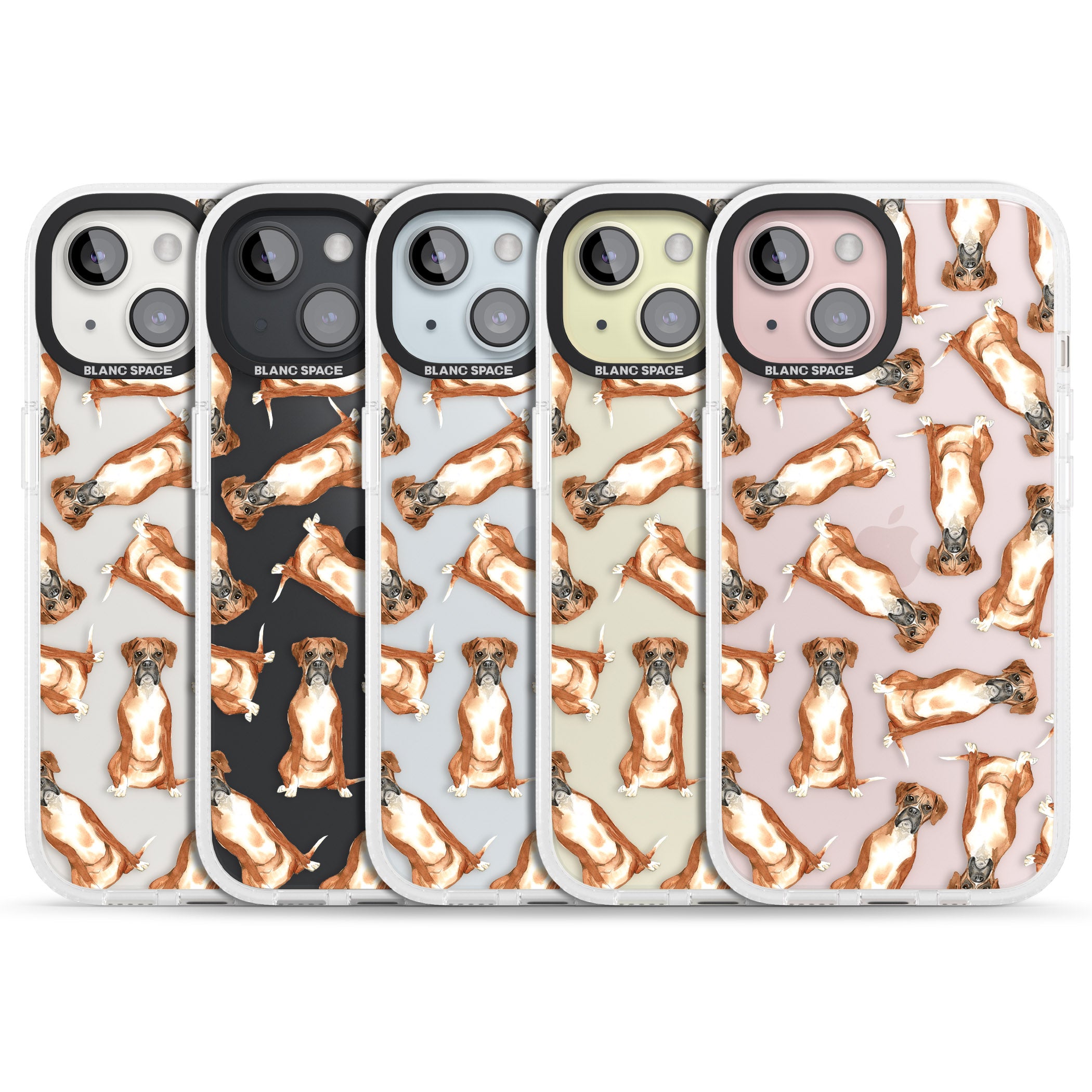Boxer Watercolour Dog Pattern iPhone 15 / 14 / 13 Clear Case Impact Air - Blanc Space