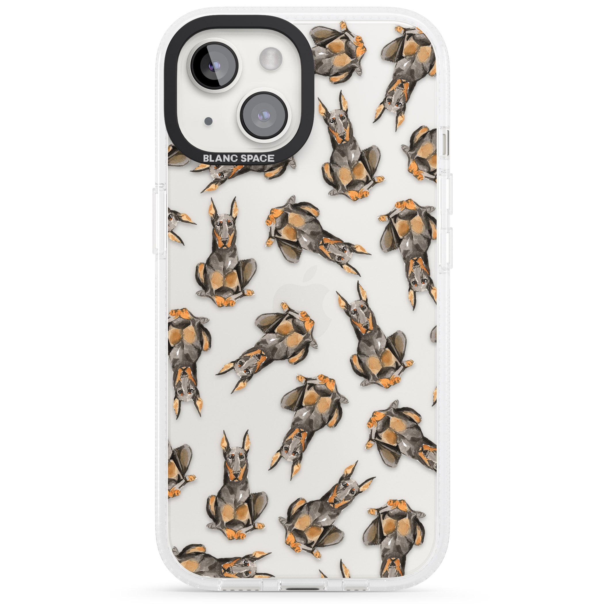 Doberman Watercolour Dog Pattern iPhone 15 / 14 / 13 Clear Case Impact Air - Blanc Space