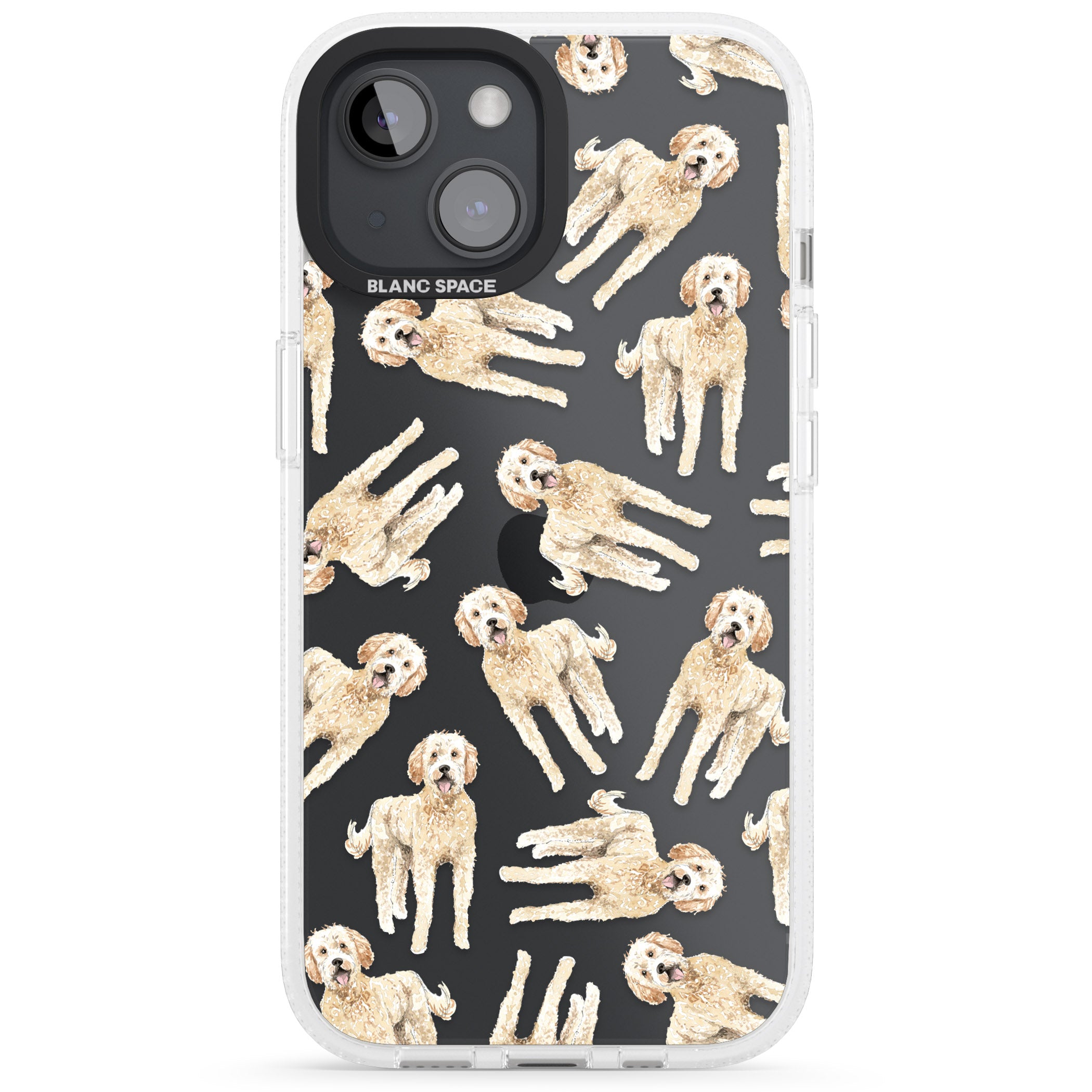 Goldendoodle Watercolour Dog Pattern iPhone 15 / 14 / 13 Clear Case Impact Air - Blanc Space