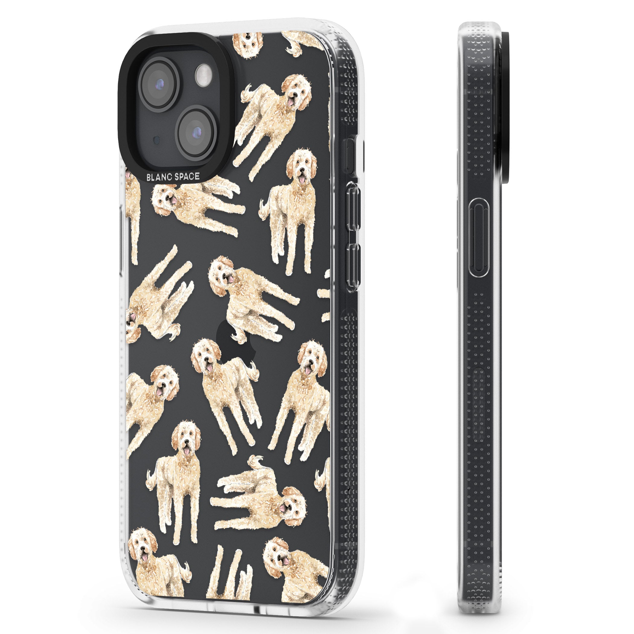 Goldendoodle Watercolour Dog Pattern iPhone 15 / 14 / 13 Clear Case Impact Air - Blanc Space