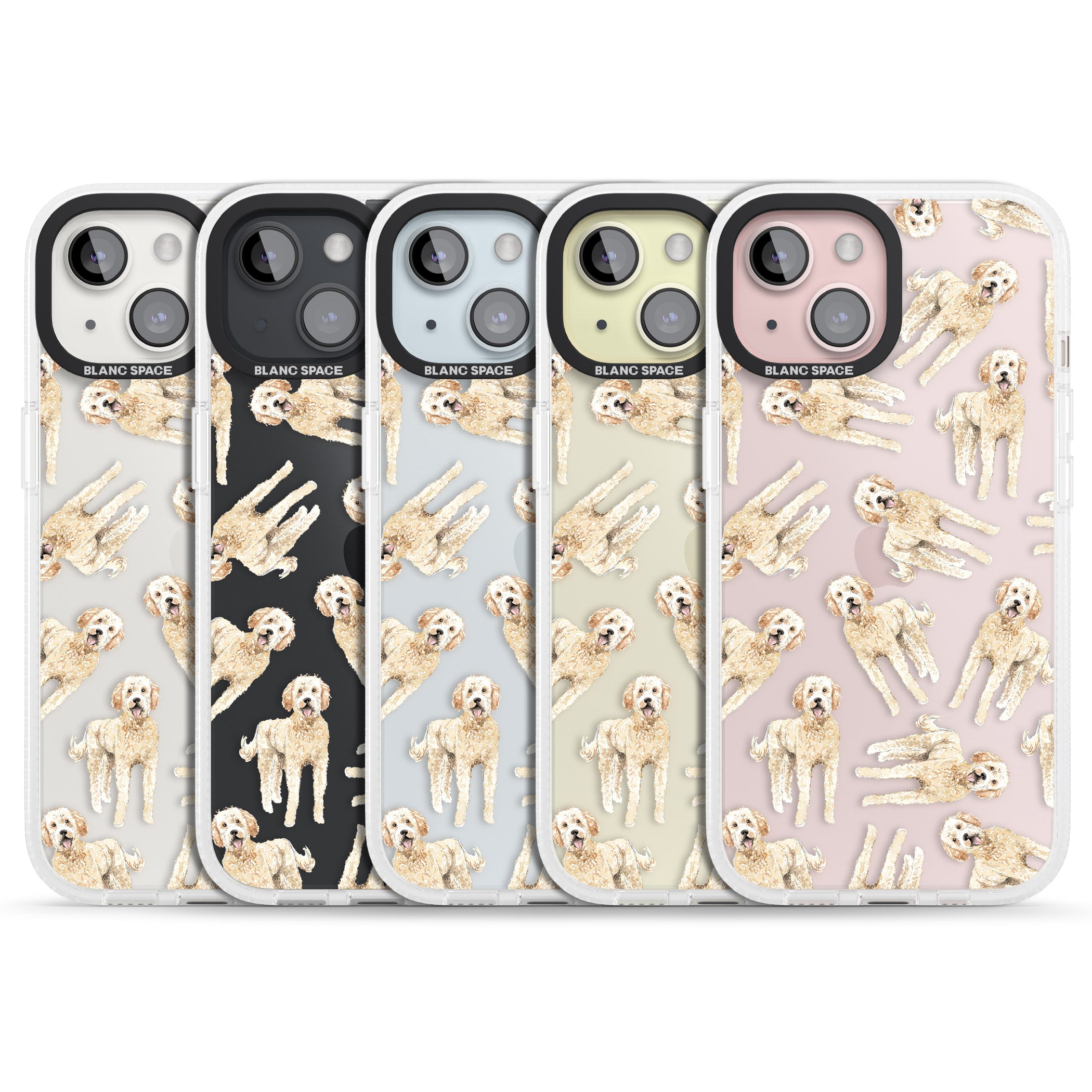 Goldendoodle Watercolour Dog Pattern iPhone 15 / 14 / 13 Clear Case Impact Air - Blanc Space