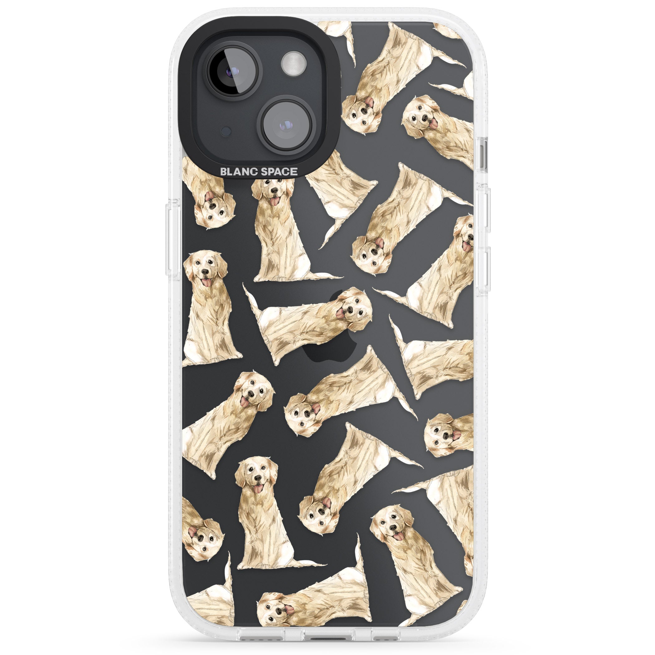 Golden Retriever Watercolour Dog Pattern iPhone 15 / 14 / 13 Clear Case Impact Air - Blanc Space