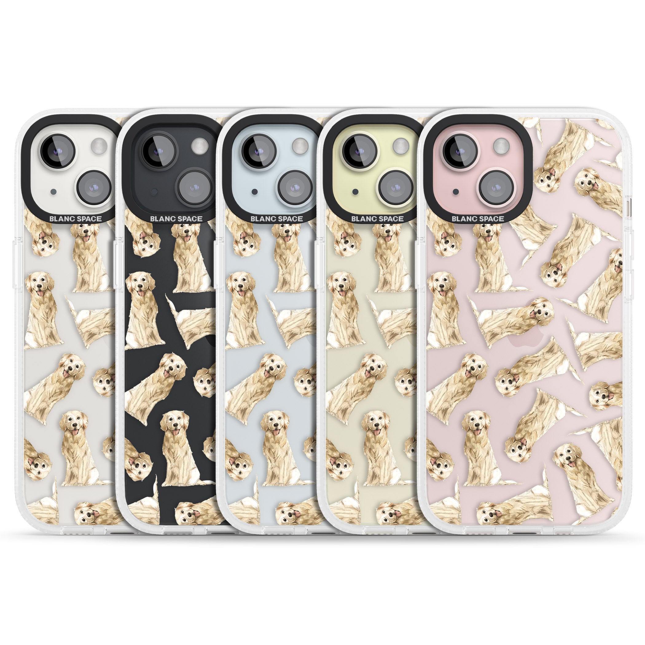 Golden Retriever Watercolour Dog Pattern iPhone 15 / 14 / 13 Clear Case Impact Air - Blanc Space