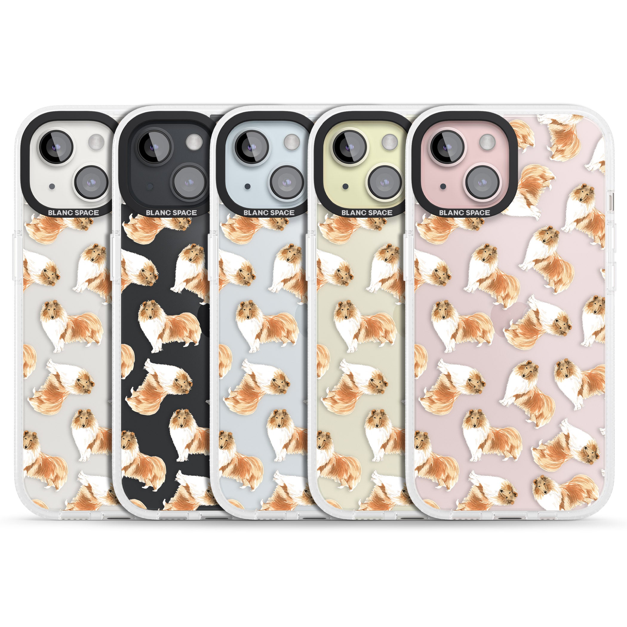 Rough Collie Watercolour Dog Pattern iPhone 15 / 14 / 13 Clear Case Impact Air - Blanc Space