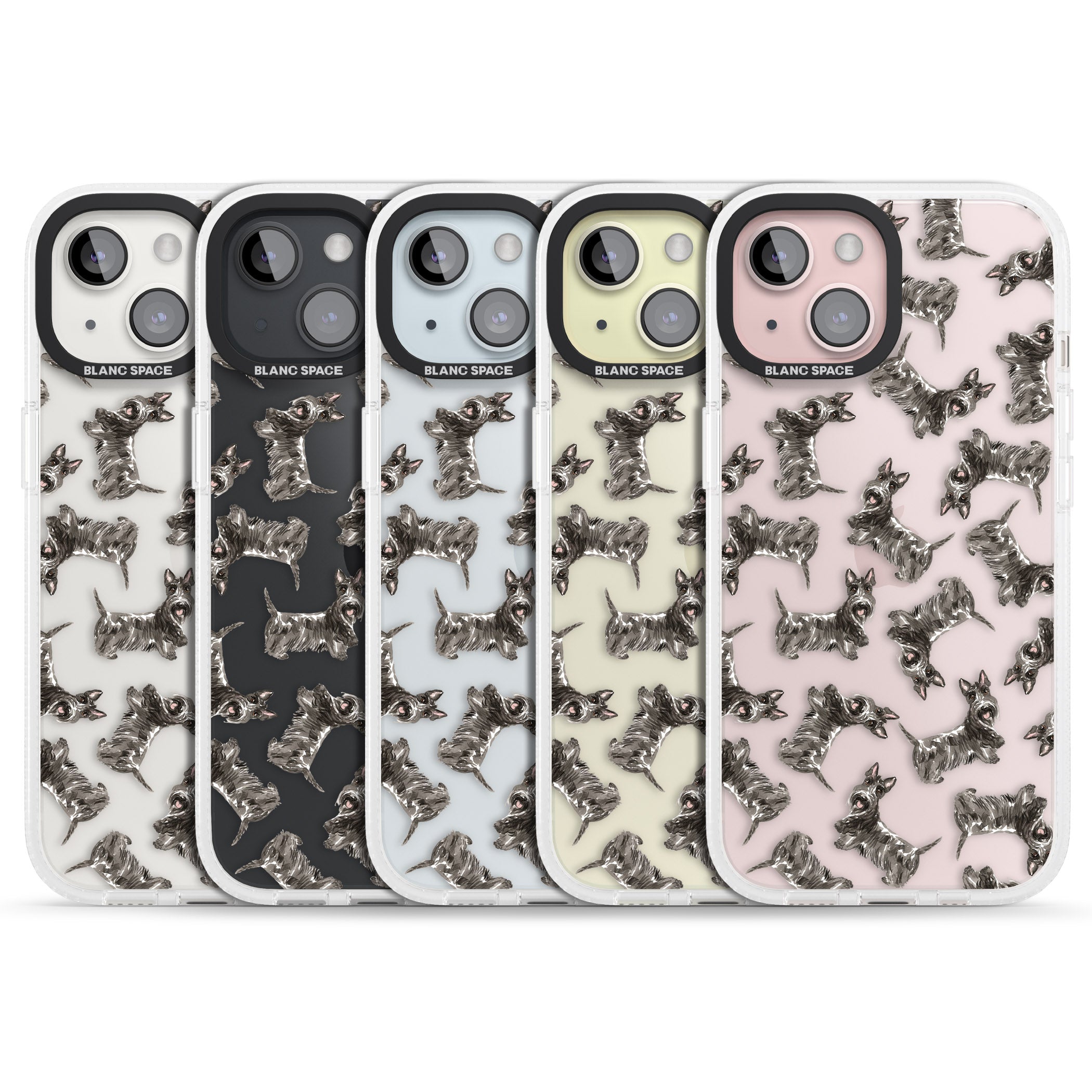 Scottish Terrier Watercolour Dog Pattern iPhone 15 / 14 / 13 Clear Case Impact Air - Blanc Space