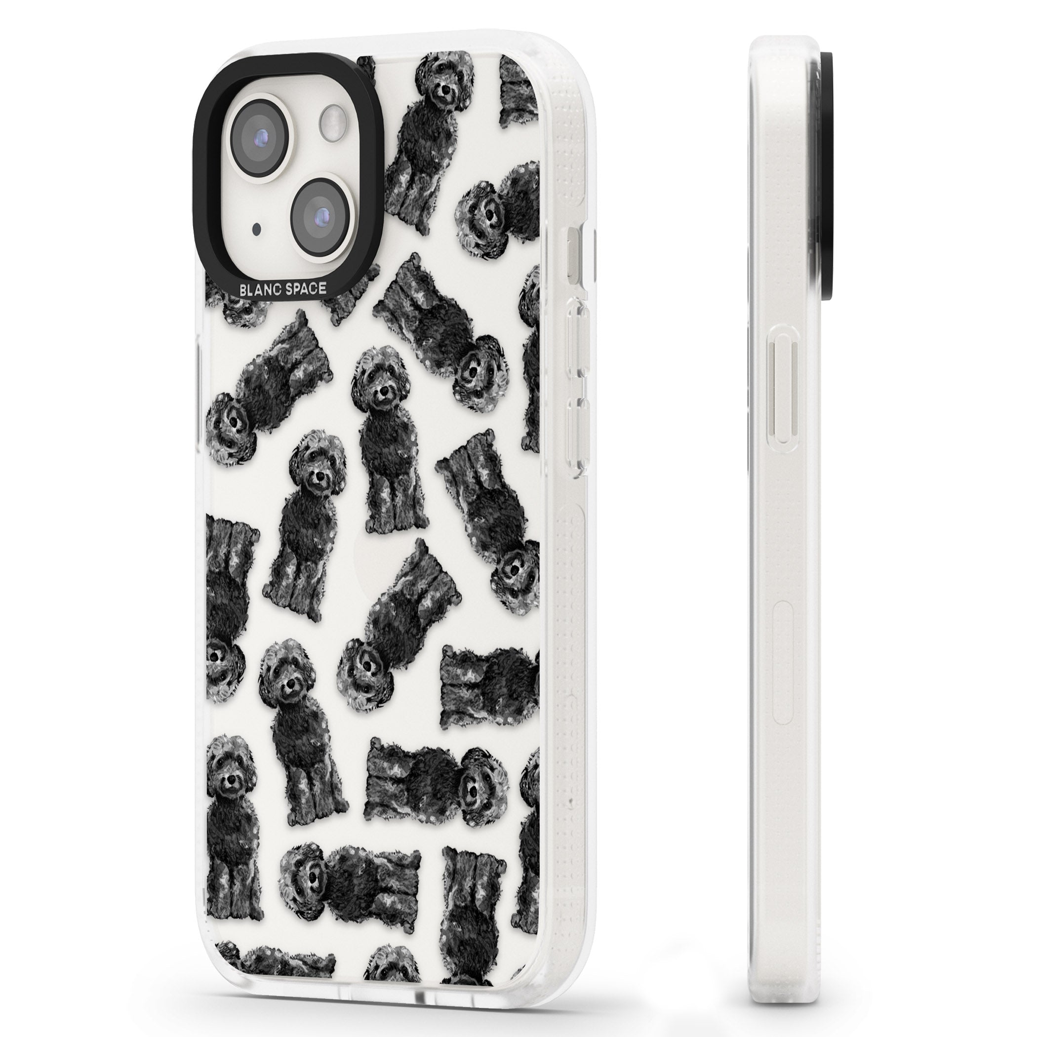 Cockapoo (Black) Watercolour Dog Pattern iPhone 15 / 14 / 13 Clear Case Impact Air - Blanc Space