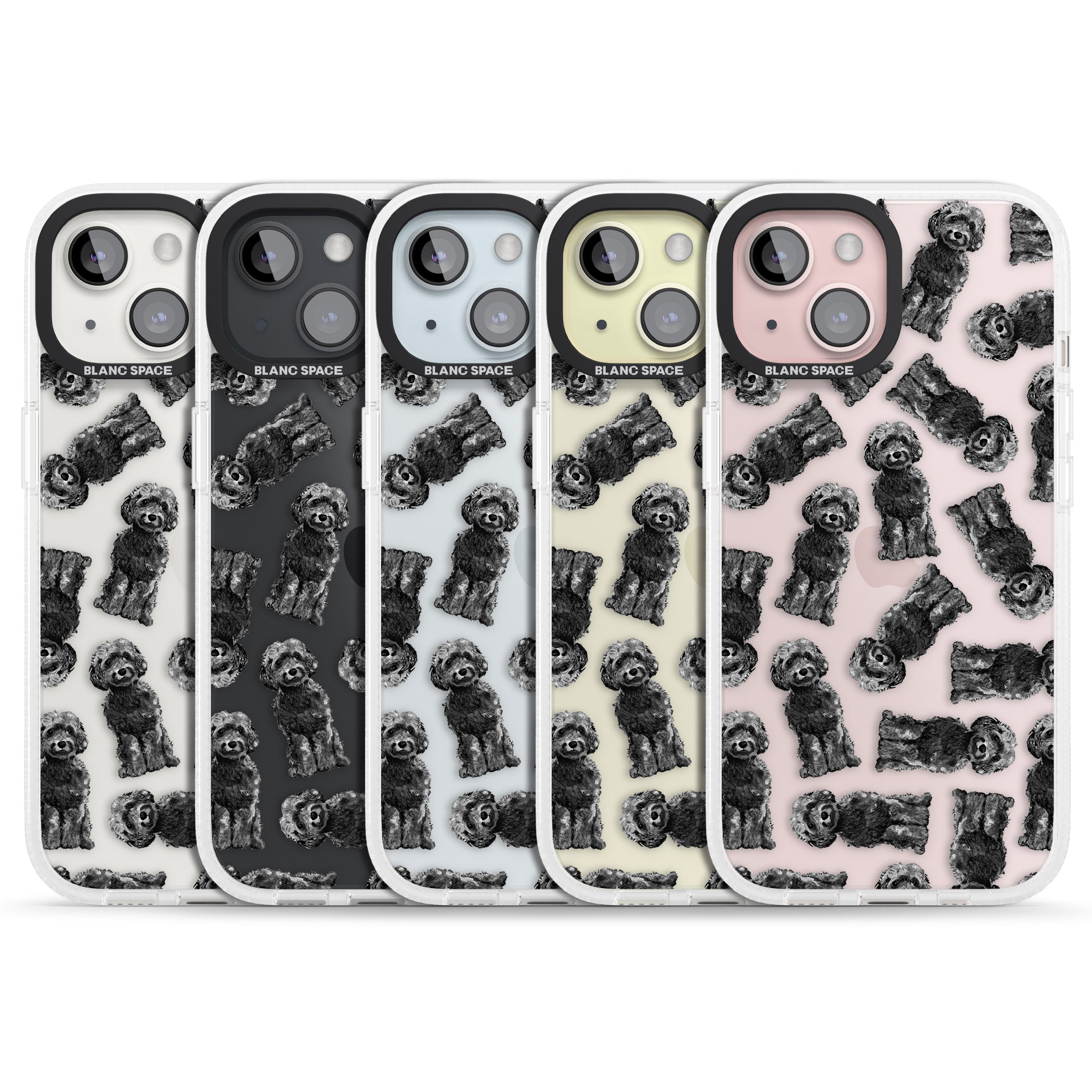 Cockapoo (Black) Watercolour Dog Pattern iPhone 15 / 14 / 13 Clear Case Impact Air - Blanc Space