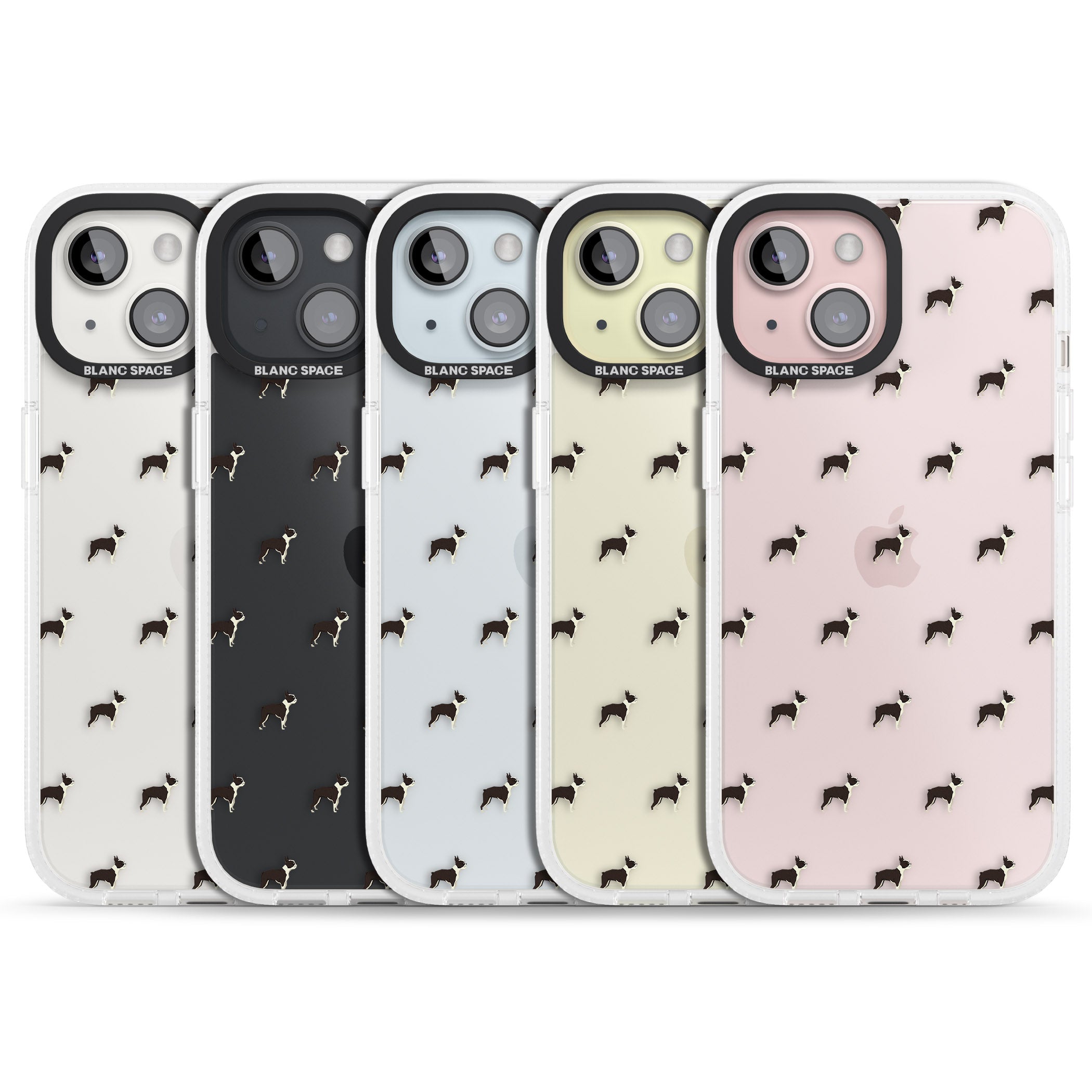 Boston Terrier Dog Pattern Clear iPhone 15 / 14 / 13 Clear Case Impact Air - Blanc Space