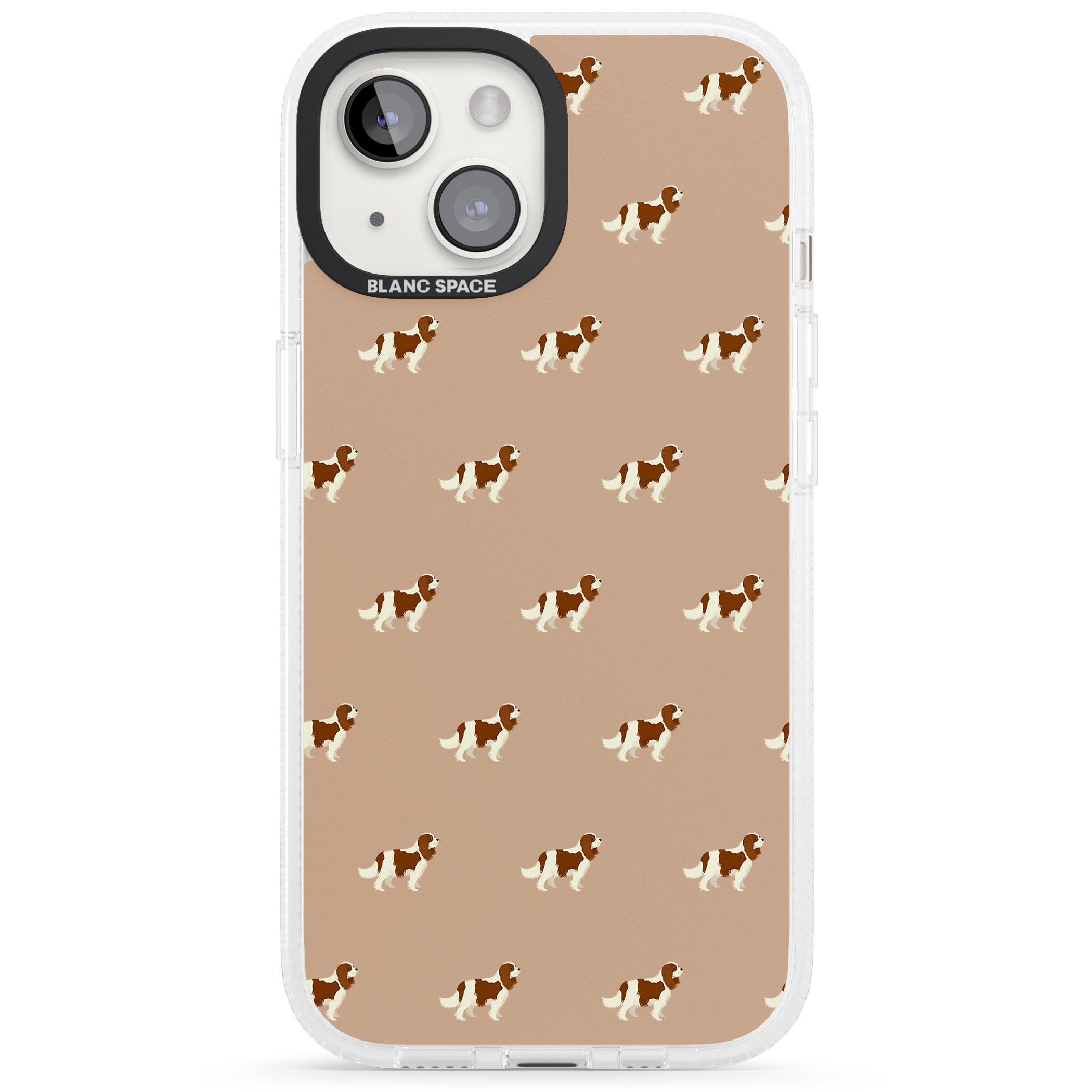 Cavalier King Charles Spaniel Pattern iPhone 15 / 14 / 13 Clear Case Impact Air - Blanc Space