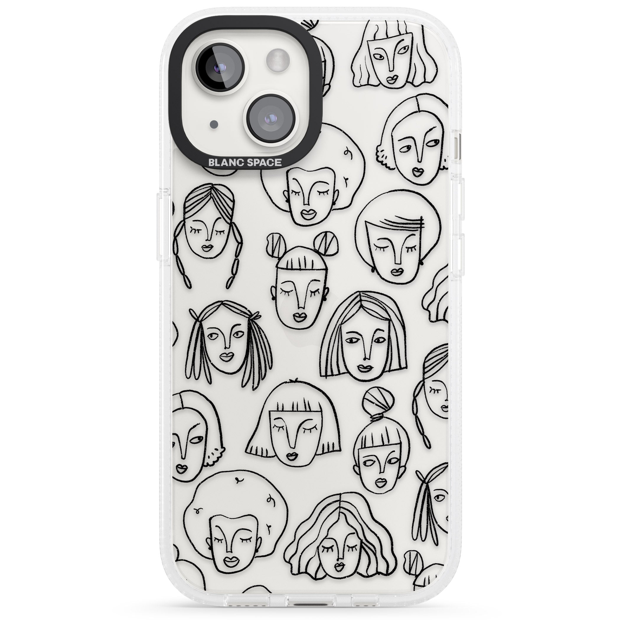Girl Portrait Doodles iPhone 15 / 14 / 13 Clear Case Impact Air - Blanc Space