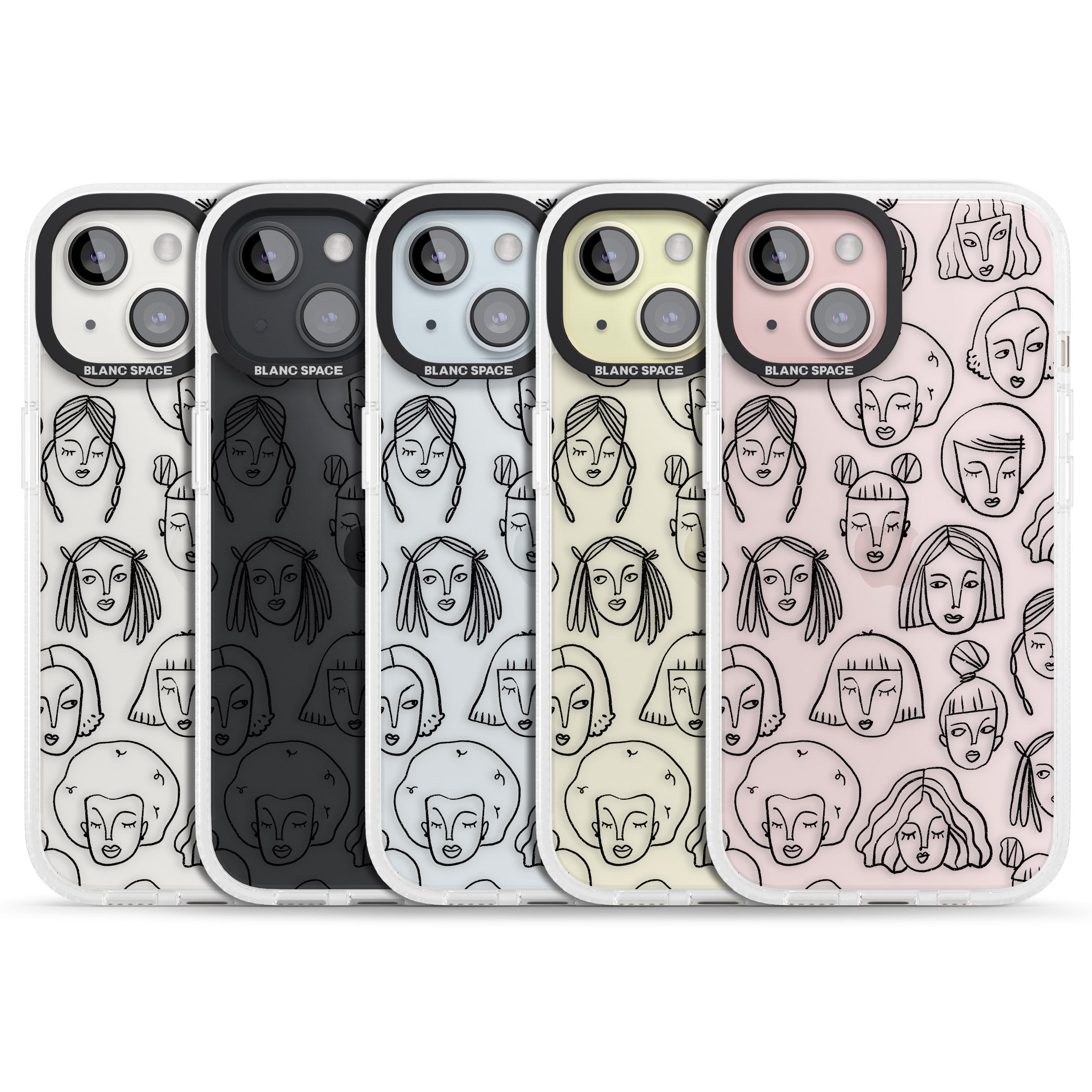 Girl Portrait Doodles iPhone 15 / 14 / 13 Clear Case Impact Air - Blanc Space