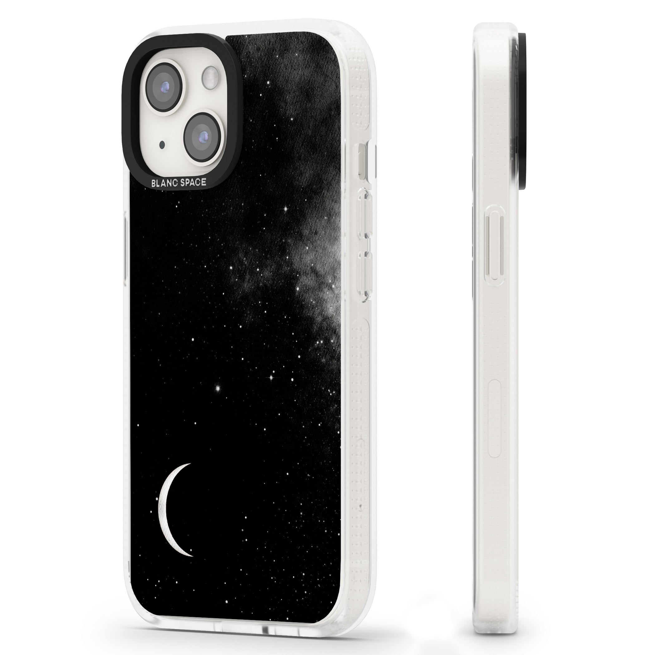 Night Sky Galaxies: Crescent Moon iPhone 15 / 14 / 13 Clear Case Impact Air - Blanc Space
