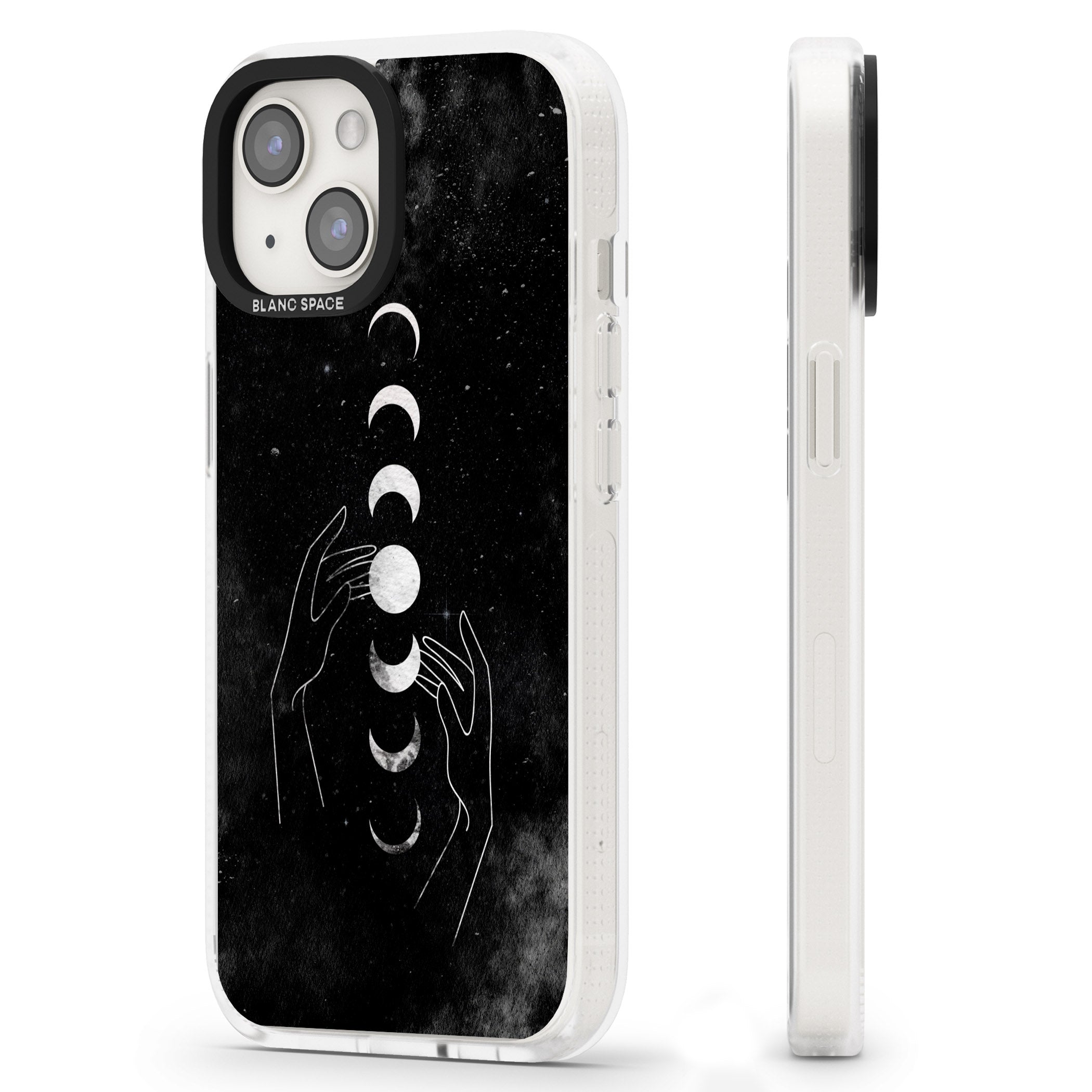 Moon Phases and Hands iPhone 15 / 14 / 13 Clear Case Impact Air - Blanc Space