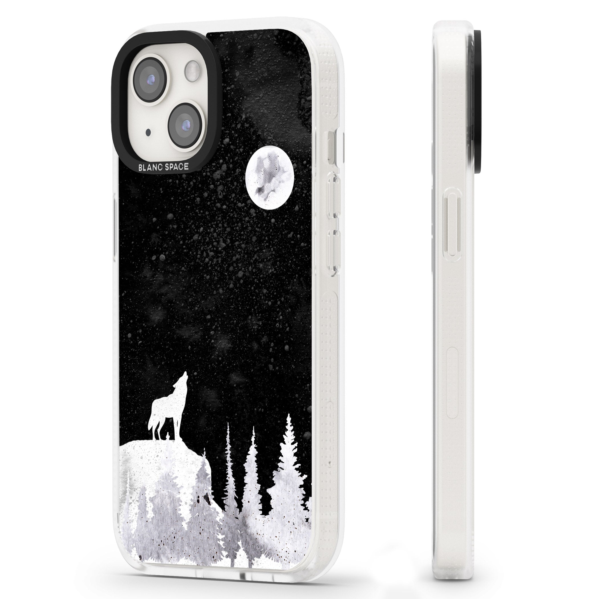 Moon Phases: Wolf & Full Moon iPhone 15 / 14 / 13 Clear Case Impact Air - Blanc Space