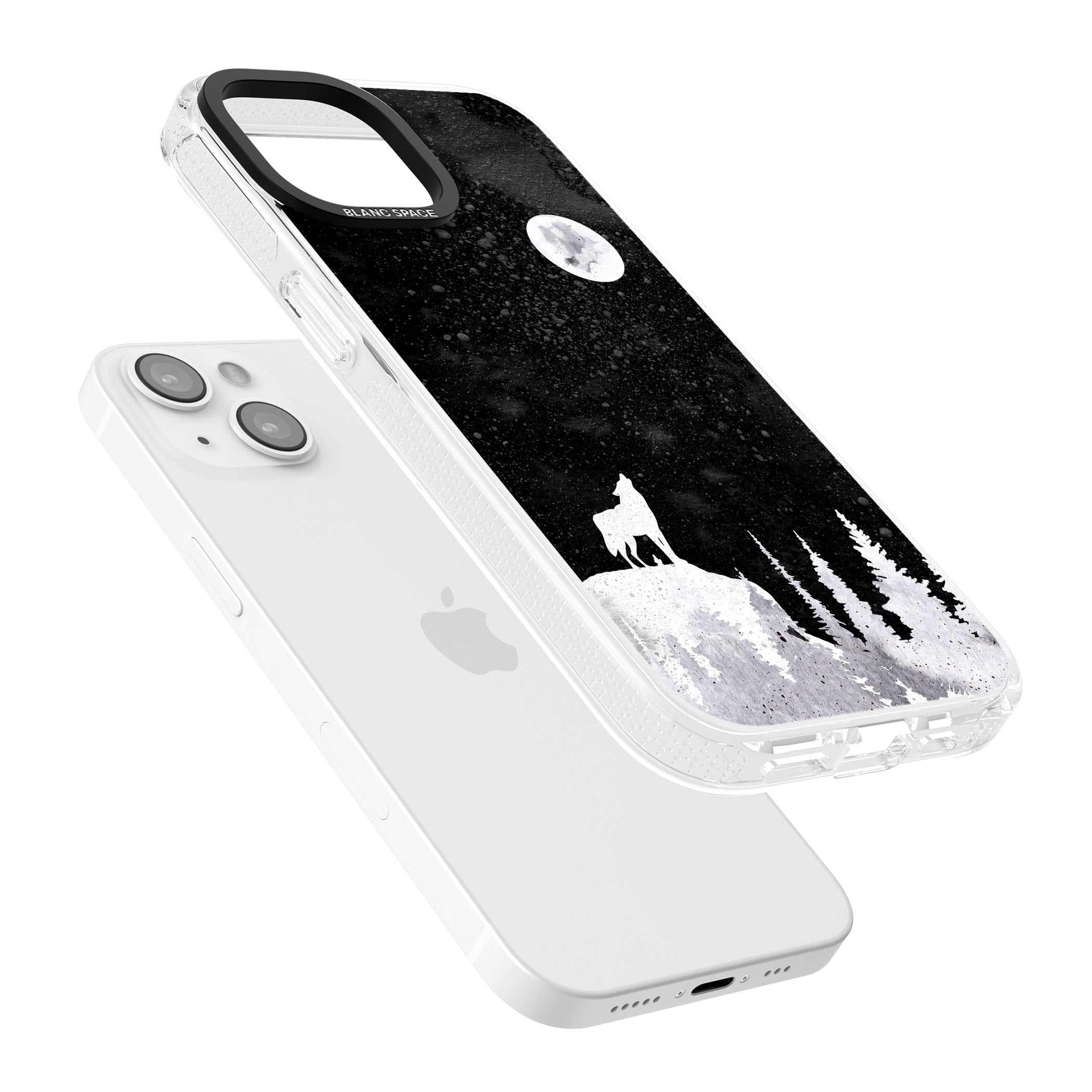 Moon Phases: Wolf & Full Moon iPhone 15 / 14 / 13 Clear Case Impact Air - Blanc Space