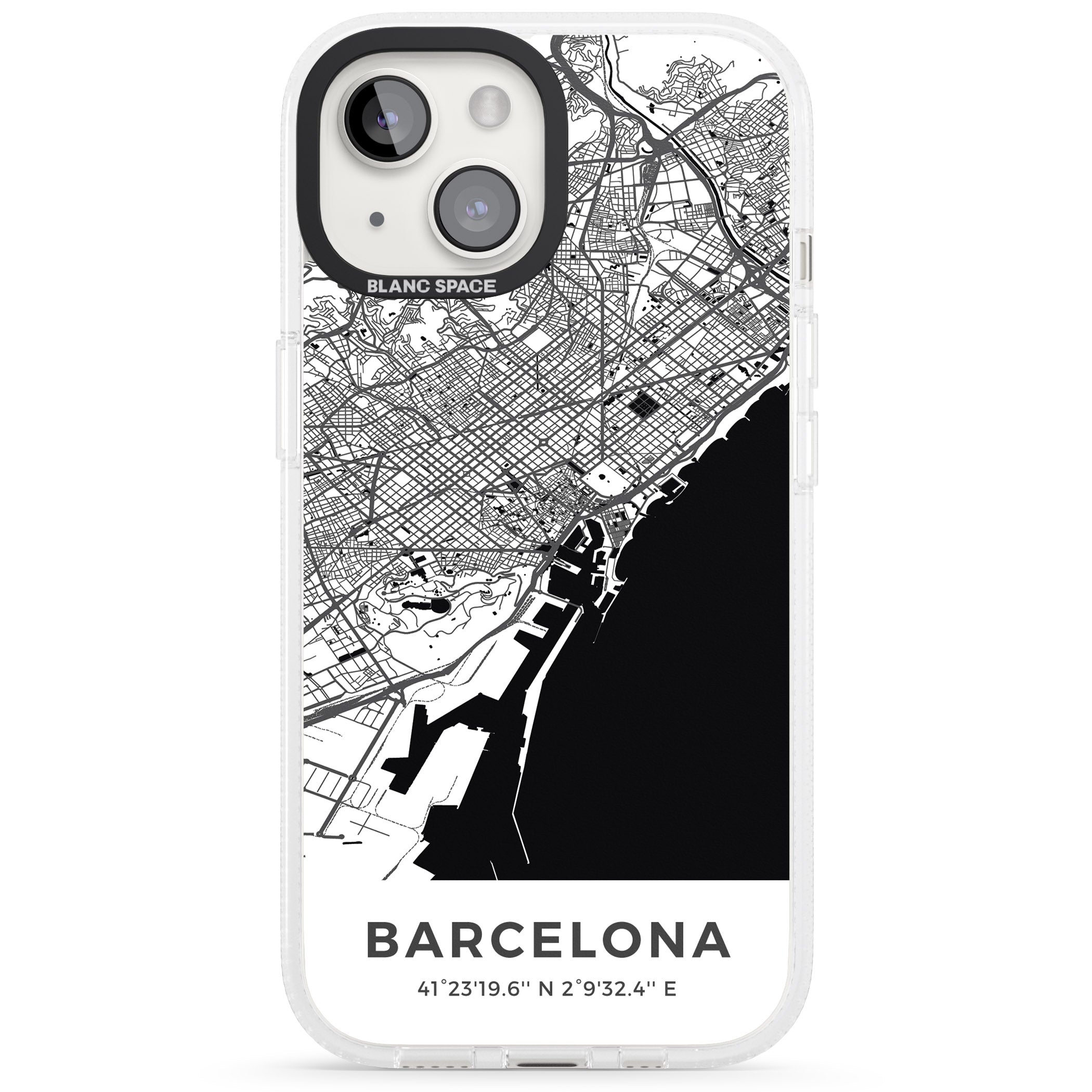Map of Barcelona, Spain iPhone 15 / 14 / 13 Clear Case Impact Air - Blanc Space