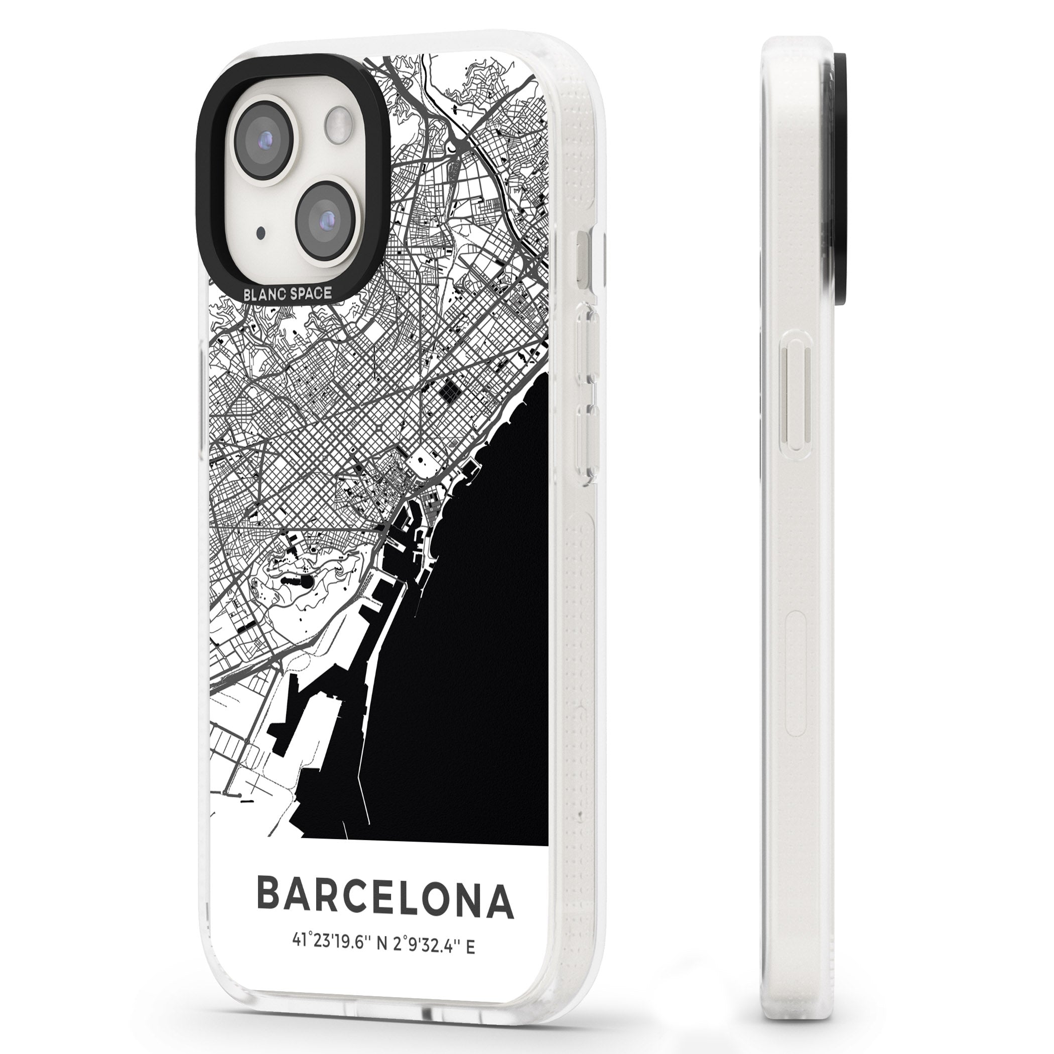 Map of Barcelona, Spain iPhone 15 / 14 / 13 Clear Case Impact Air - Blanc Space
