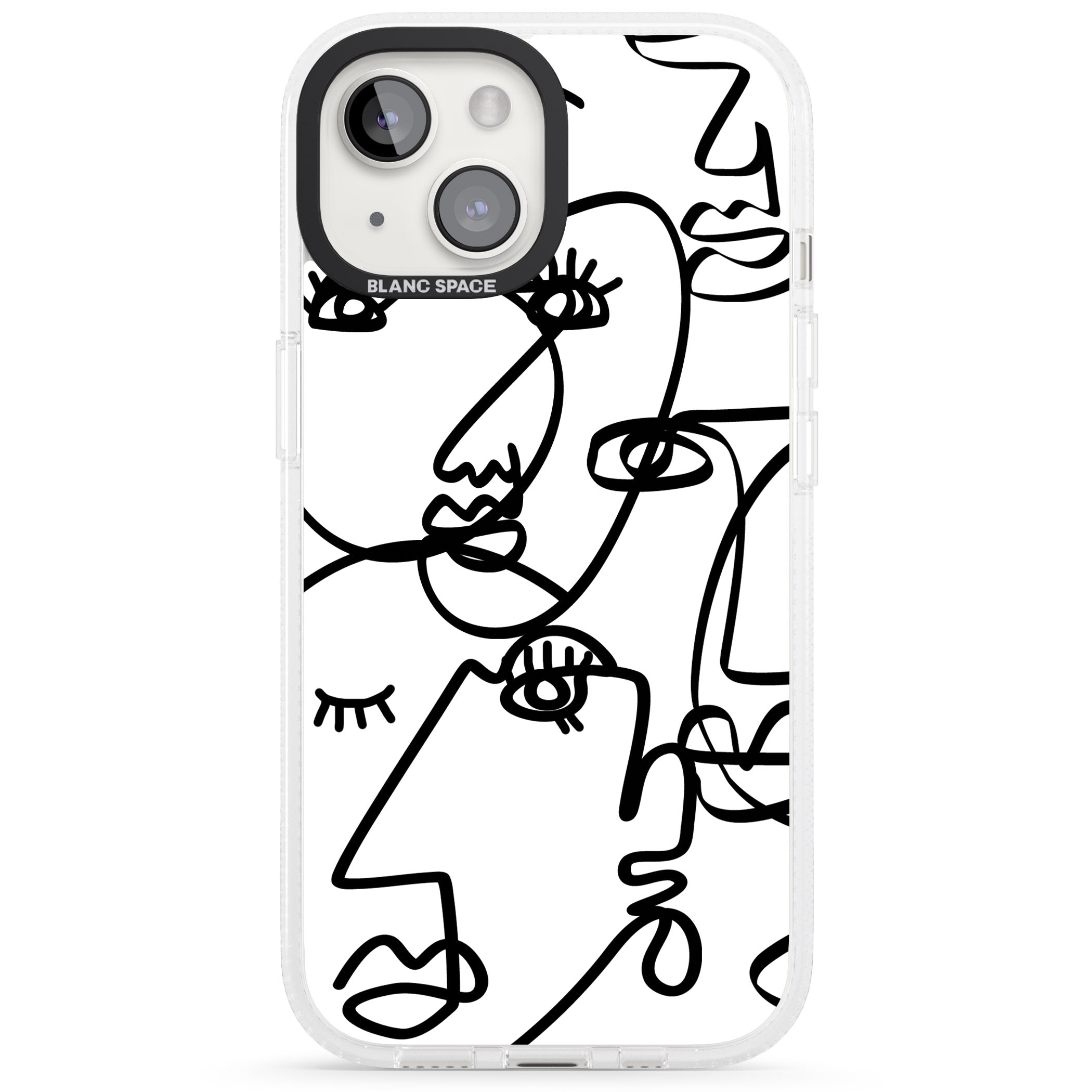 Abstract Continuous Line Faces Black on White iPhone 15 / 14 / 13 Clear Case Impact Air - Blanc Space