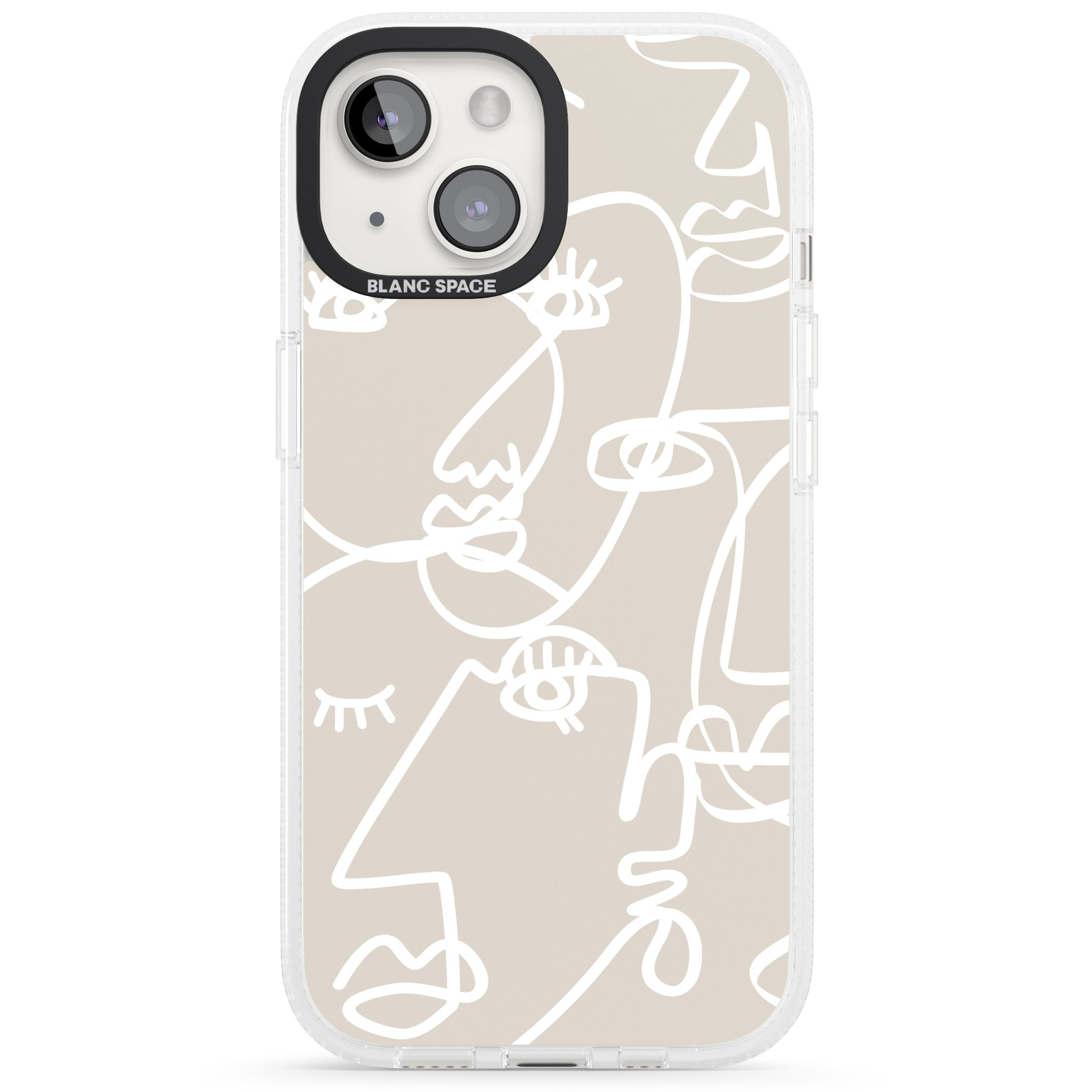Abstract Continuous Line Faces White on Beige iPhone 15 / 14 / 13 Clear Case Impact Air - Blanc Space