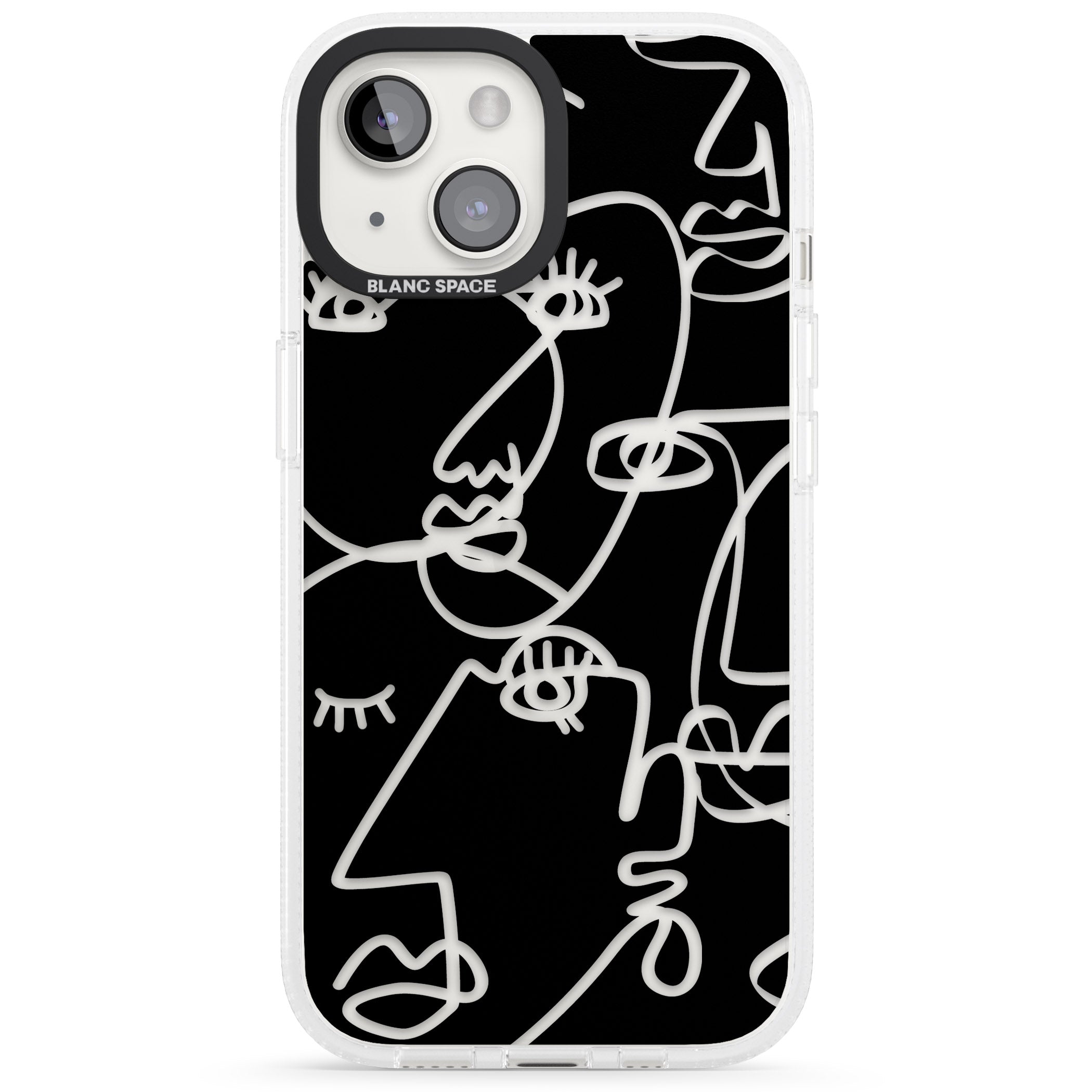 Abstract Continuous Line Faces Clear on Black iPhone 15 / 14 / 13 Clear Case Impact Air - Blanc Space
