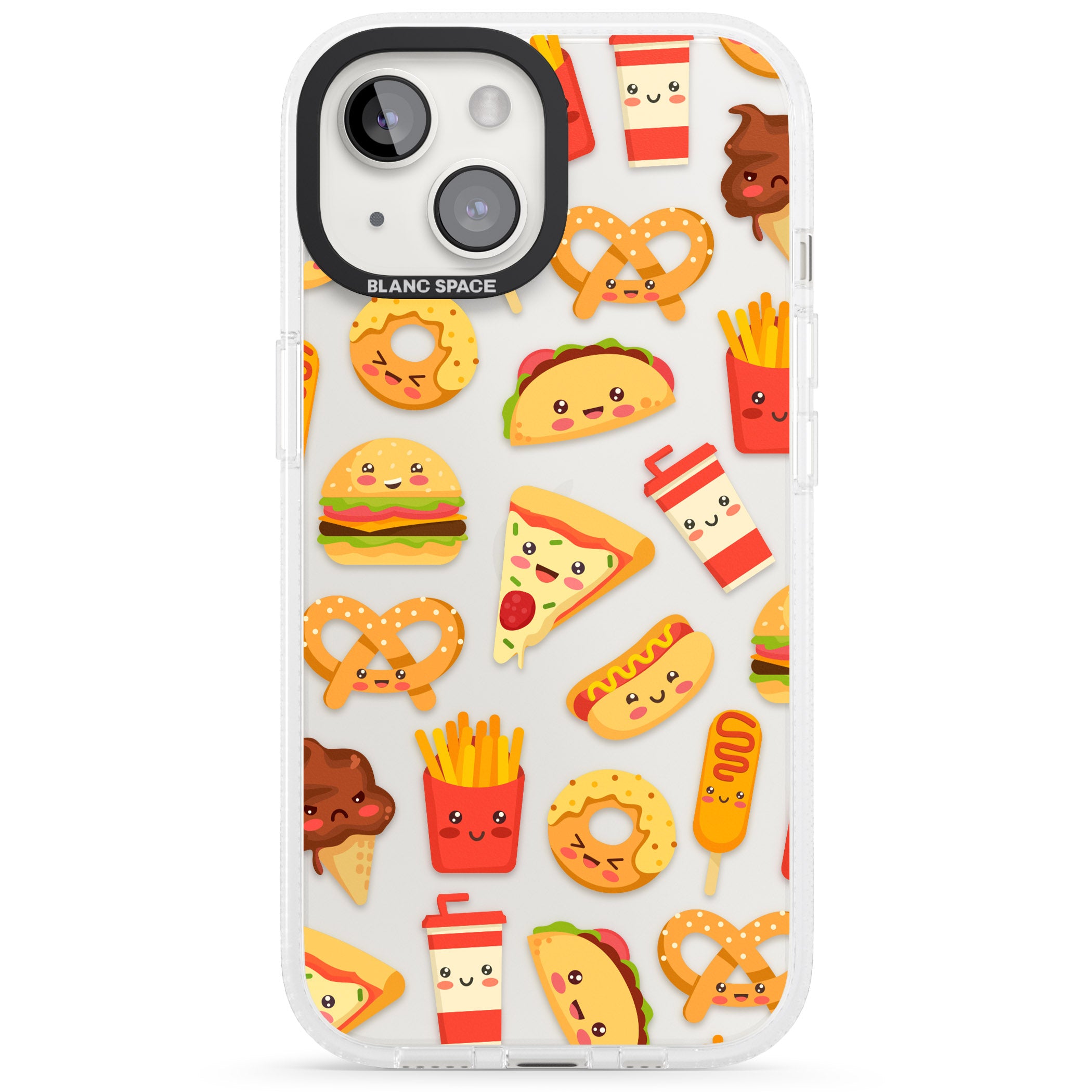 Fast Food Patterns Kawaii Fast Food Mix iPhone 15 / 14 / 13 Clear Case Impact Air - Blanc Space