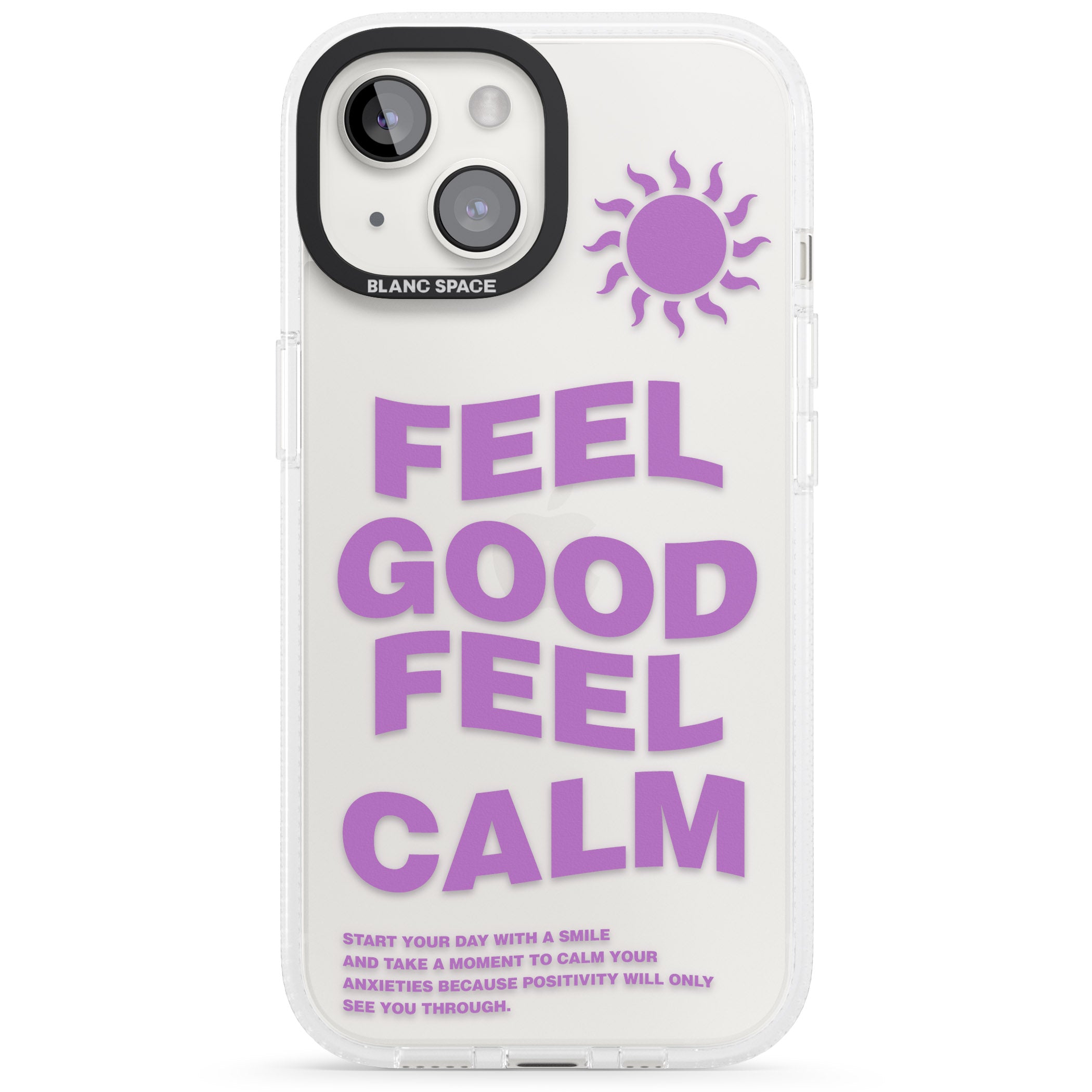 Feel Good Feel Calm (Purple) iPhone 15 / 14 / 13 Clear Case Impact Air - Blanc Space
