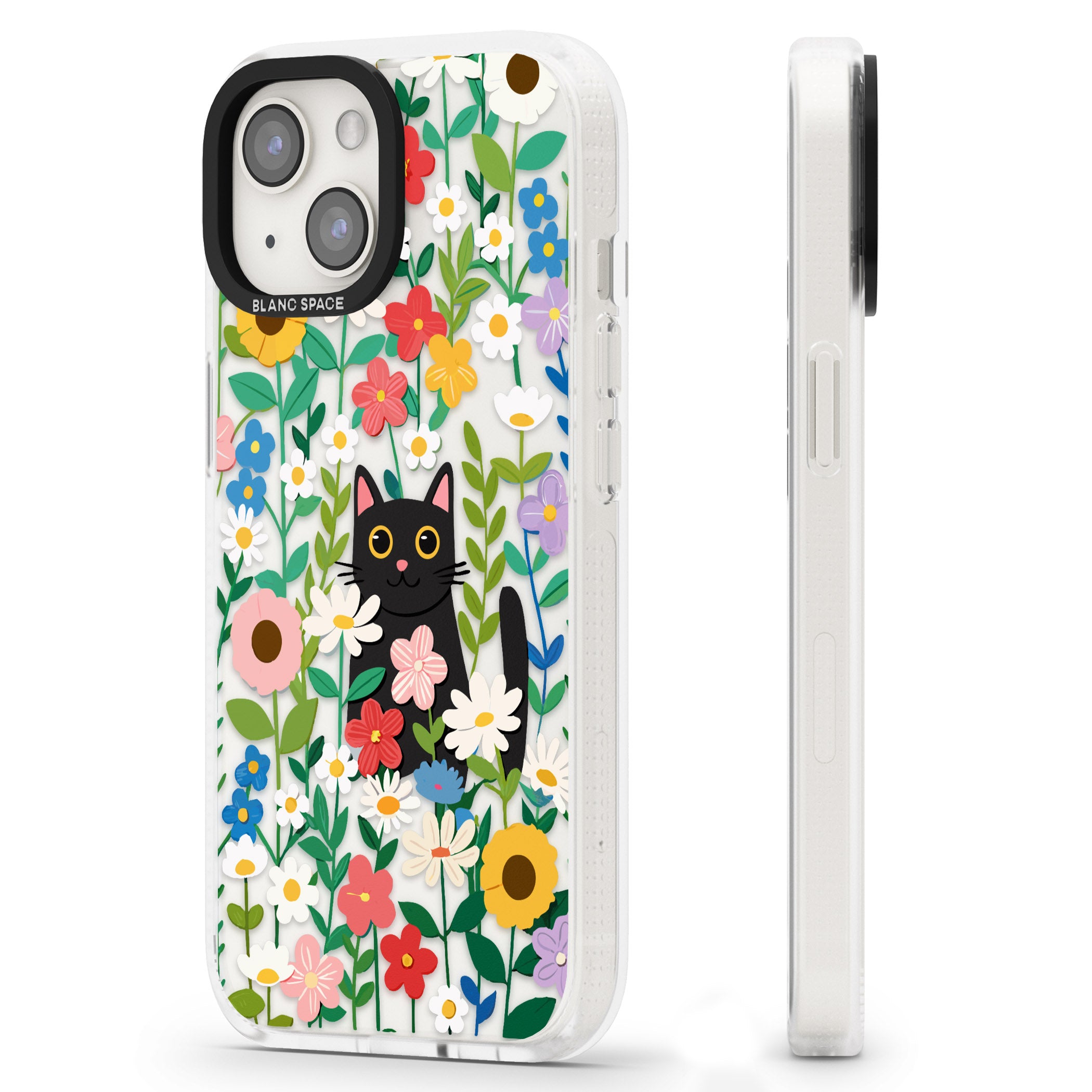 Whiskers & Wildflowers Cat iPhone 15 / 14 / 13 Clear Case Impact Air - Blanc Space