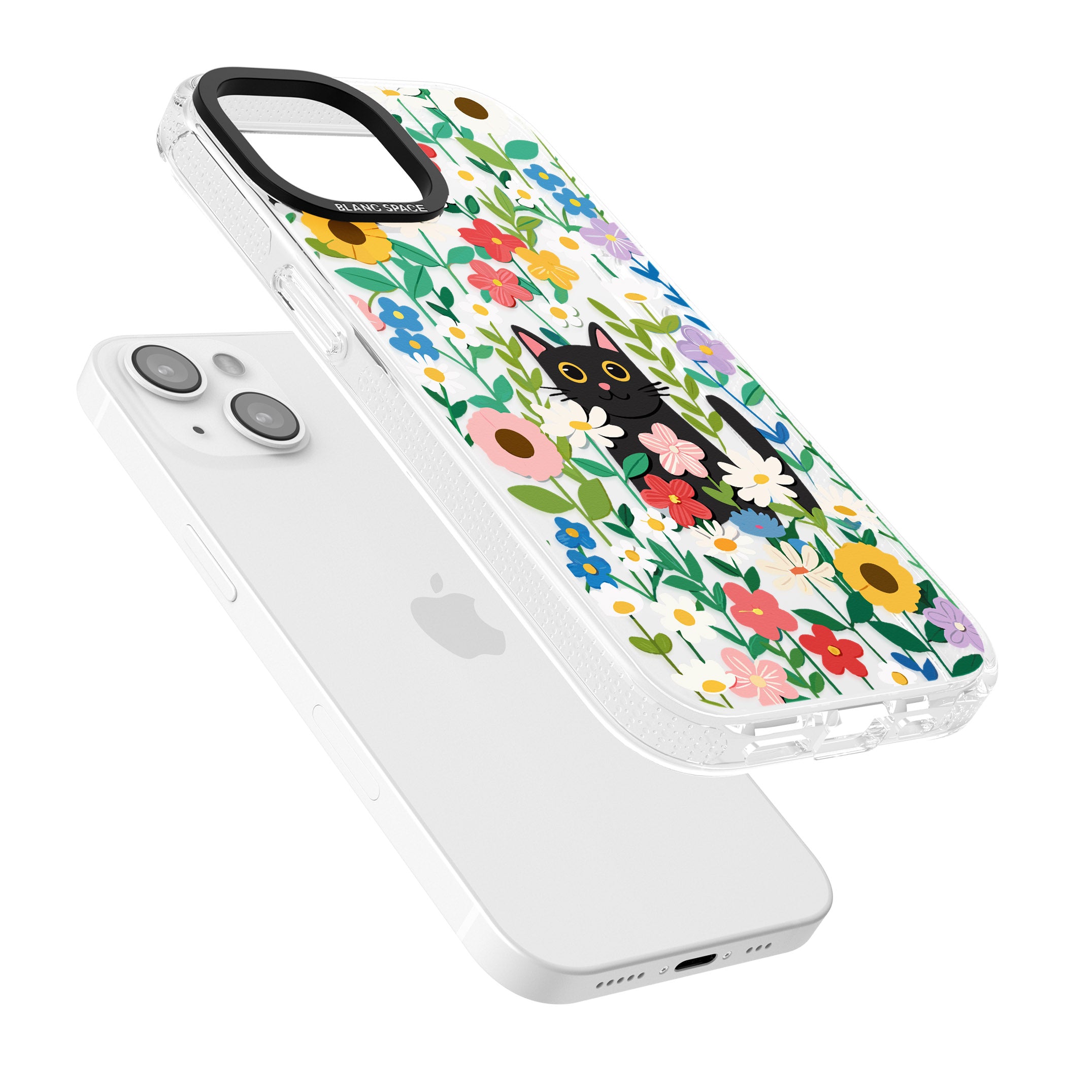 Whiskers & Wildflowers Cat iPhone 15 / 14 / 13 Clear Case Impact Air - Blanc Space