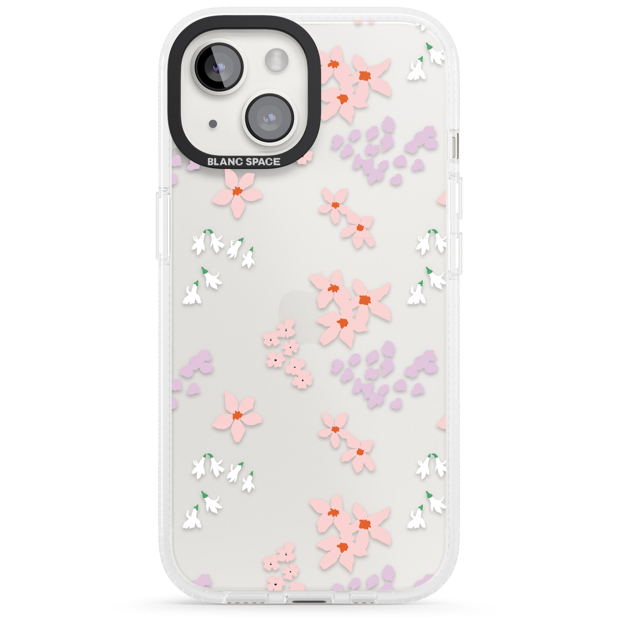 Pink & Purple Flower Mix: Clear iPhone 15 / 14 / 13 Clear Case Impact Air - Blanc Space