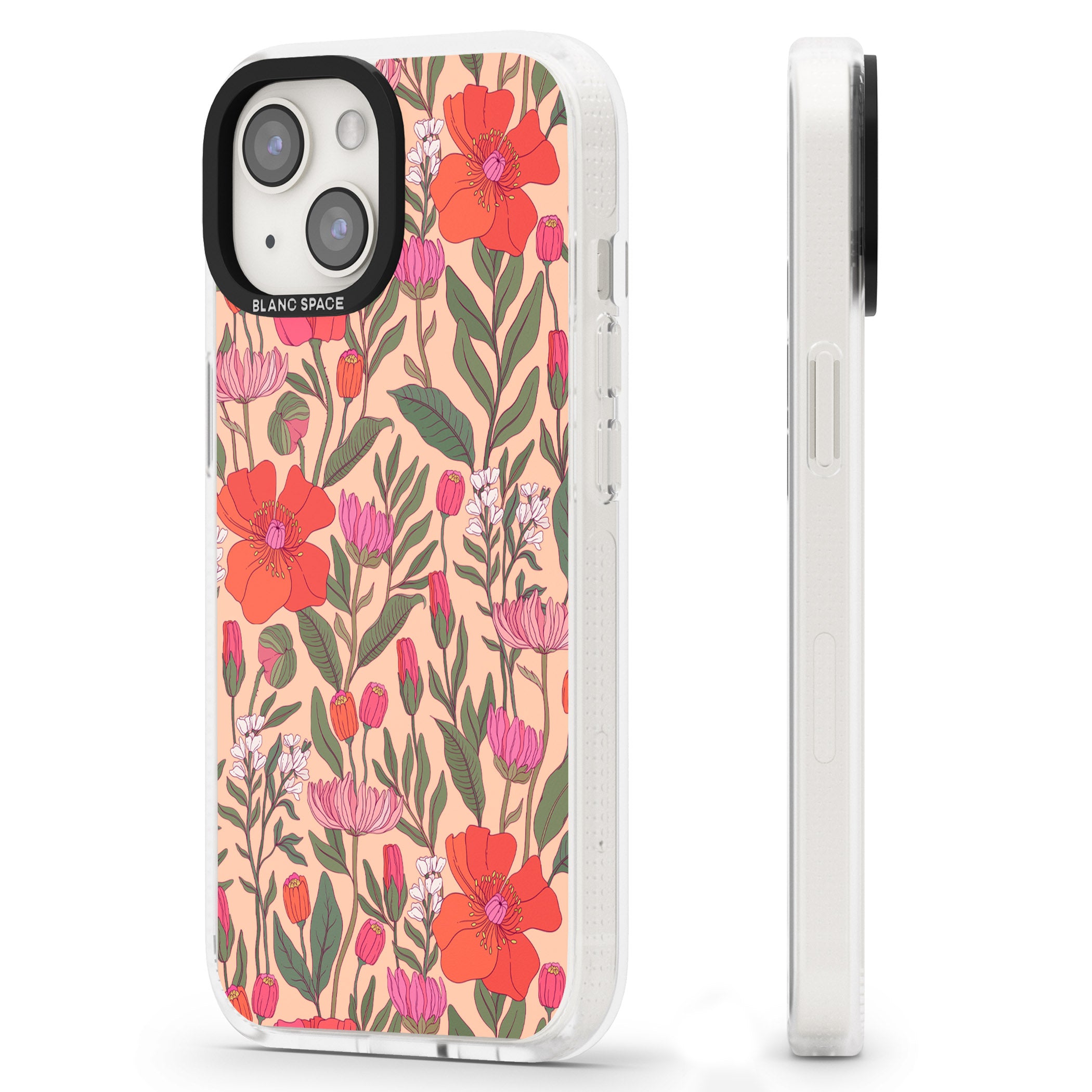 Peachy Floral - Background iPhone 15 / 14 / 13 Clear Case Impact Air - Blanc Space