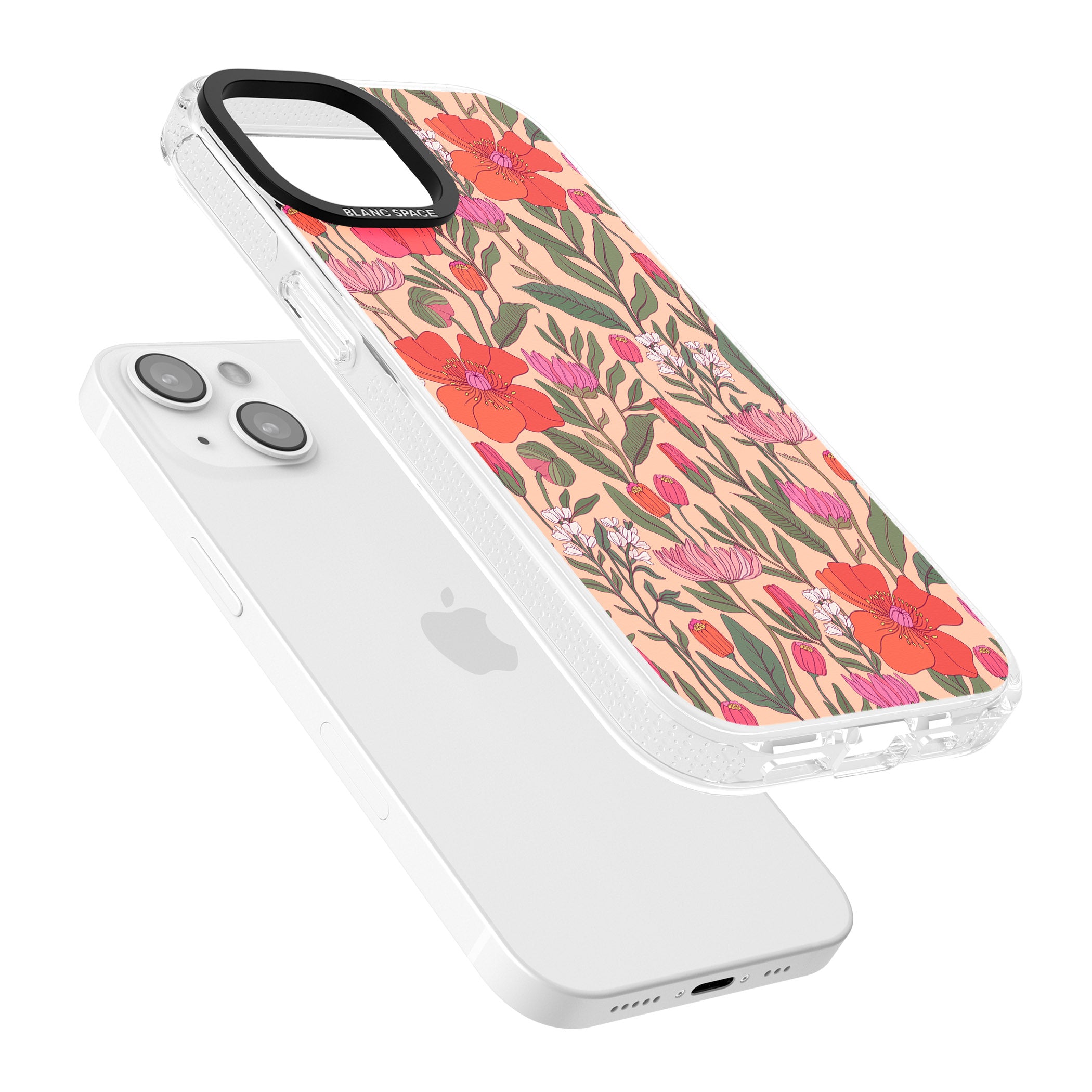 Peachy Floral - Background iPhone 15 / 14 / 13 Clear Case Impact Air - Blanc Space