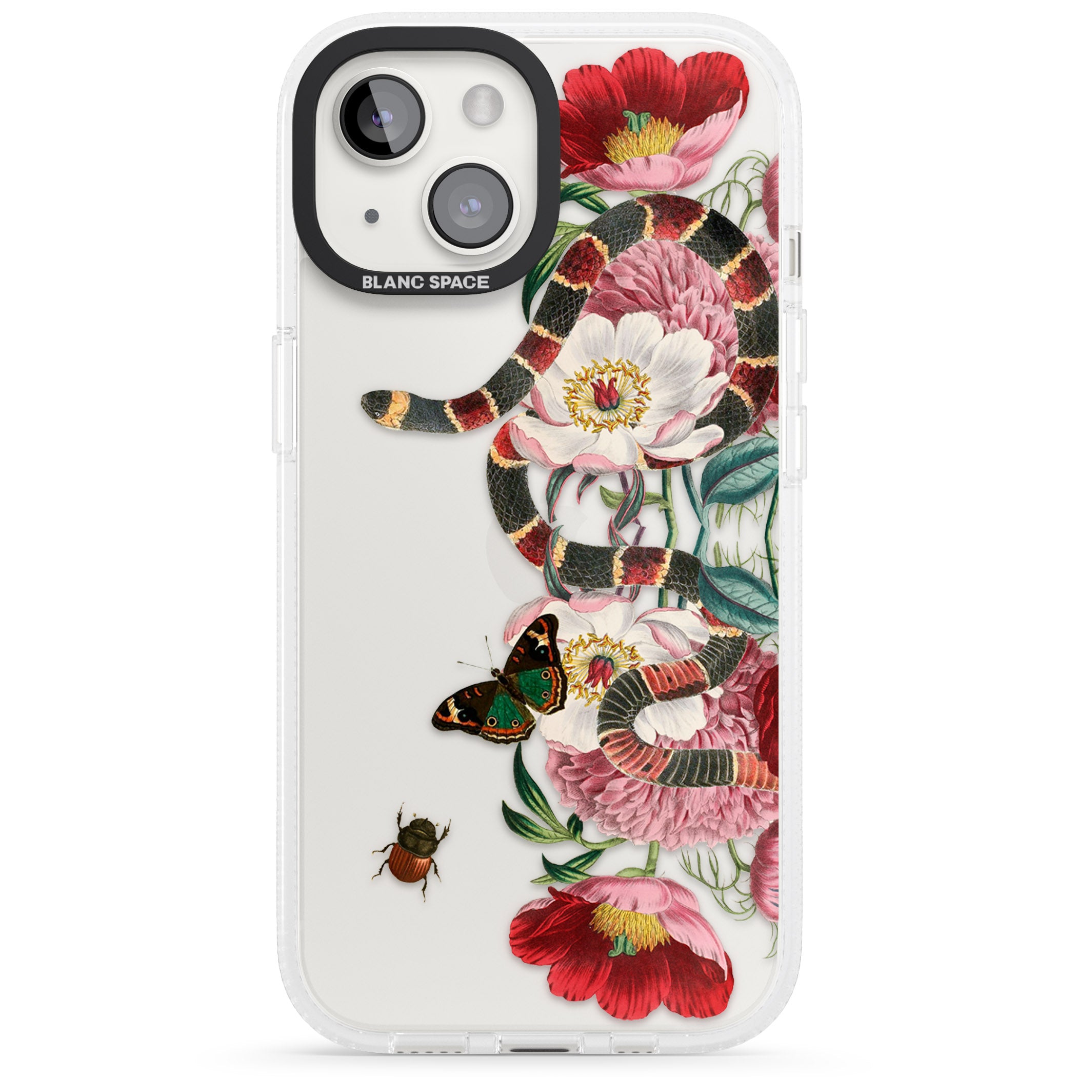 Floral Snake iPhone 15 / 14 / 13 Clear Case Impact Air - Blanc Space