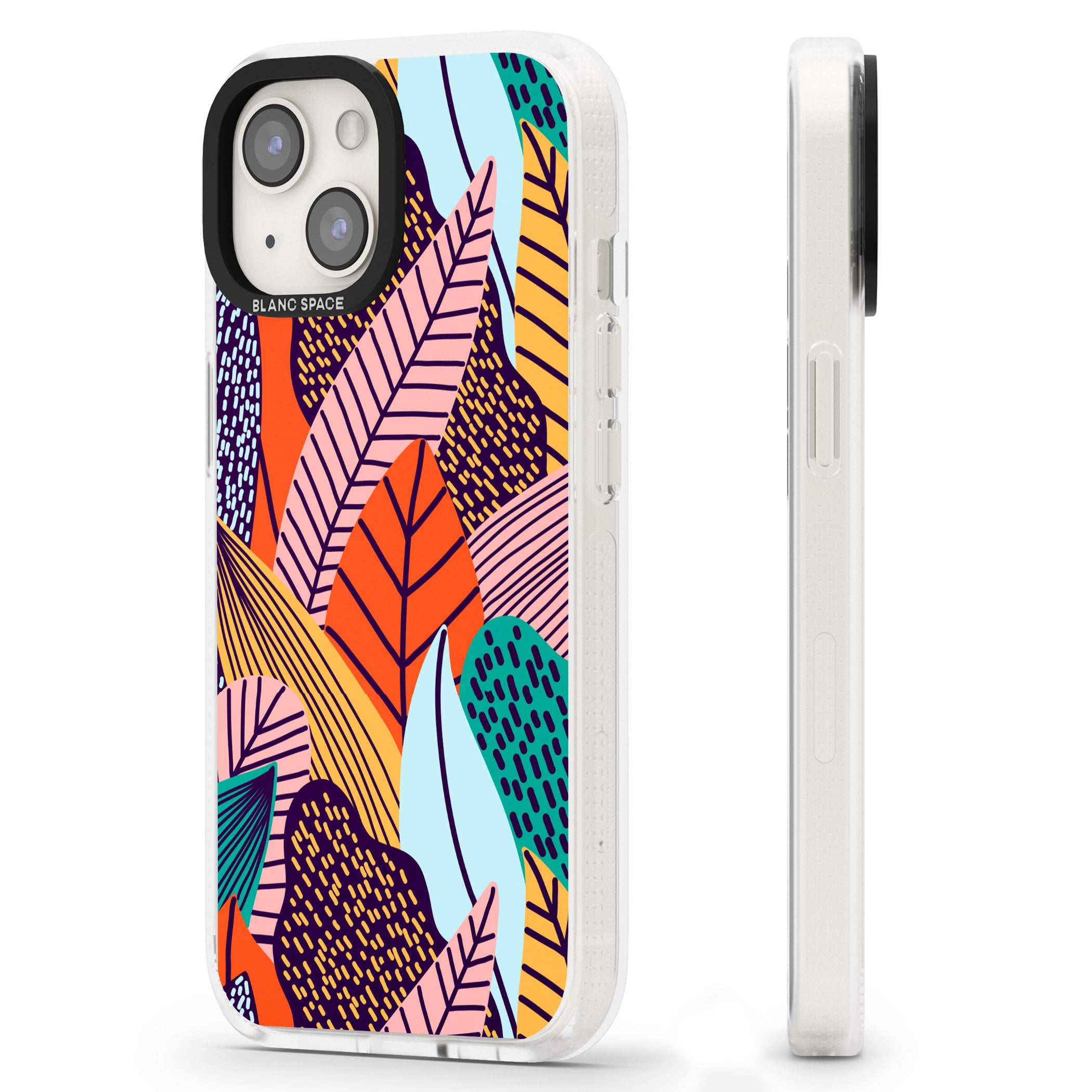 Abstract Leaves iPhone 15 / 14 / 13 Clear Case Impact Air - Blanc Space