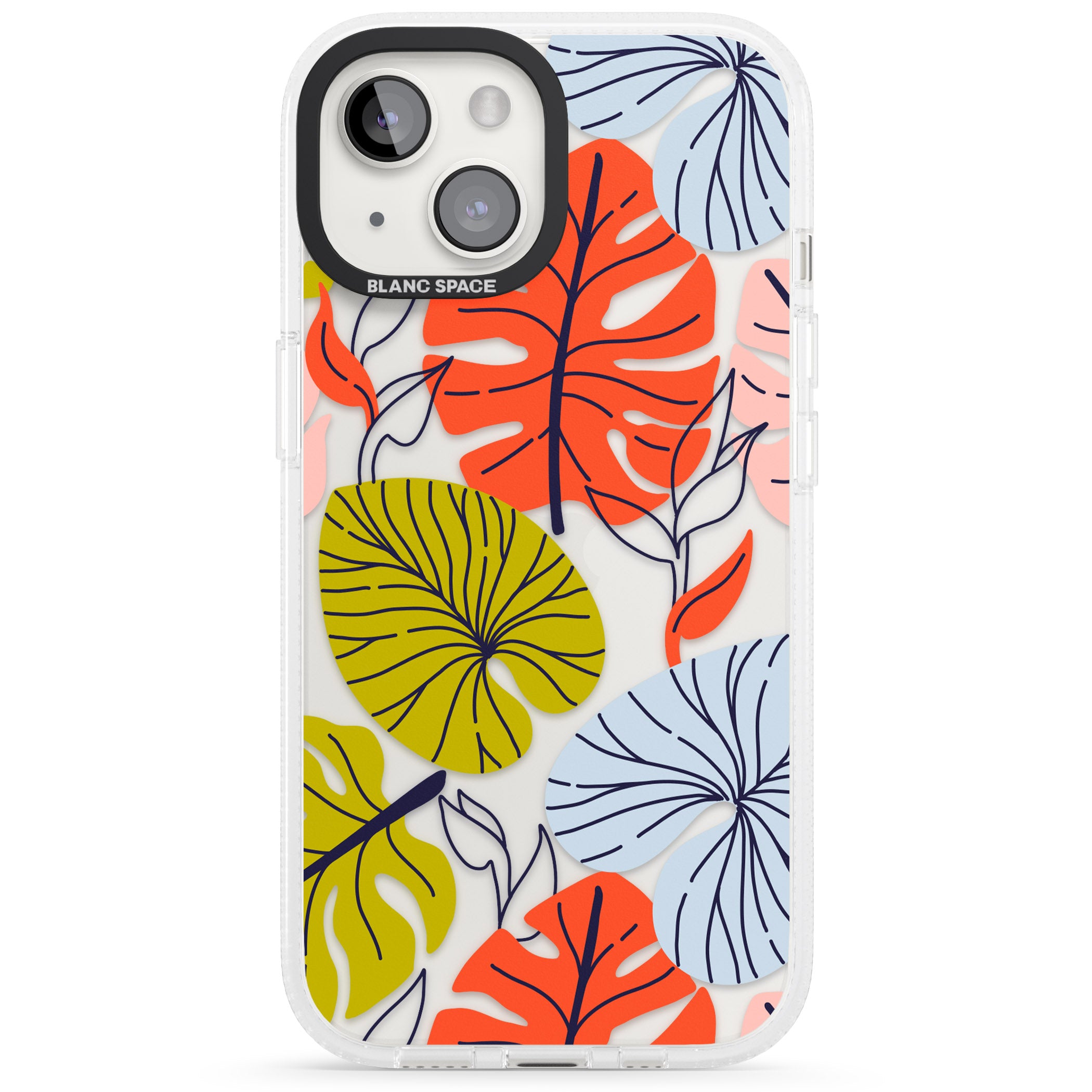 Retro Leaves iPhone 15 / 14 / 13 Clear Case Impact Air - Blanc Space