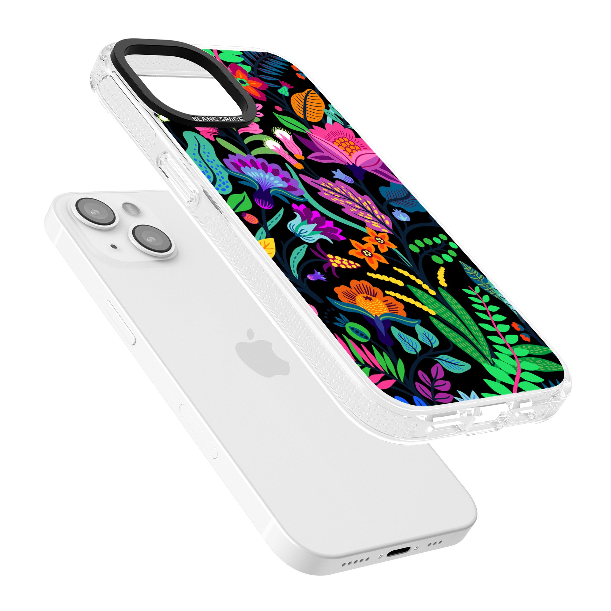 Floral Vibe (Black) iPhone 15 / 14 / 13 Clear Case Impact Air - Blanc Space