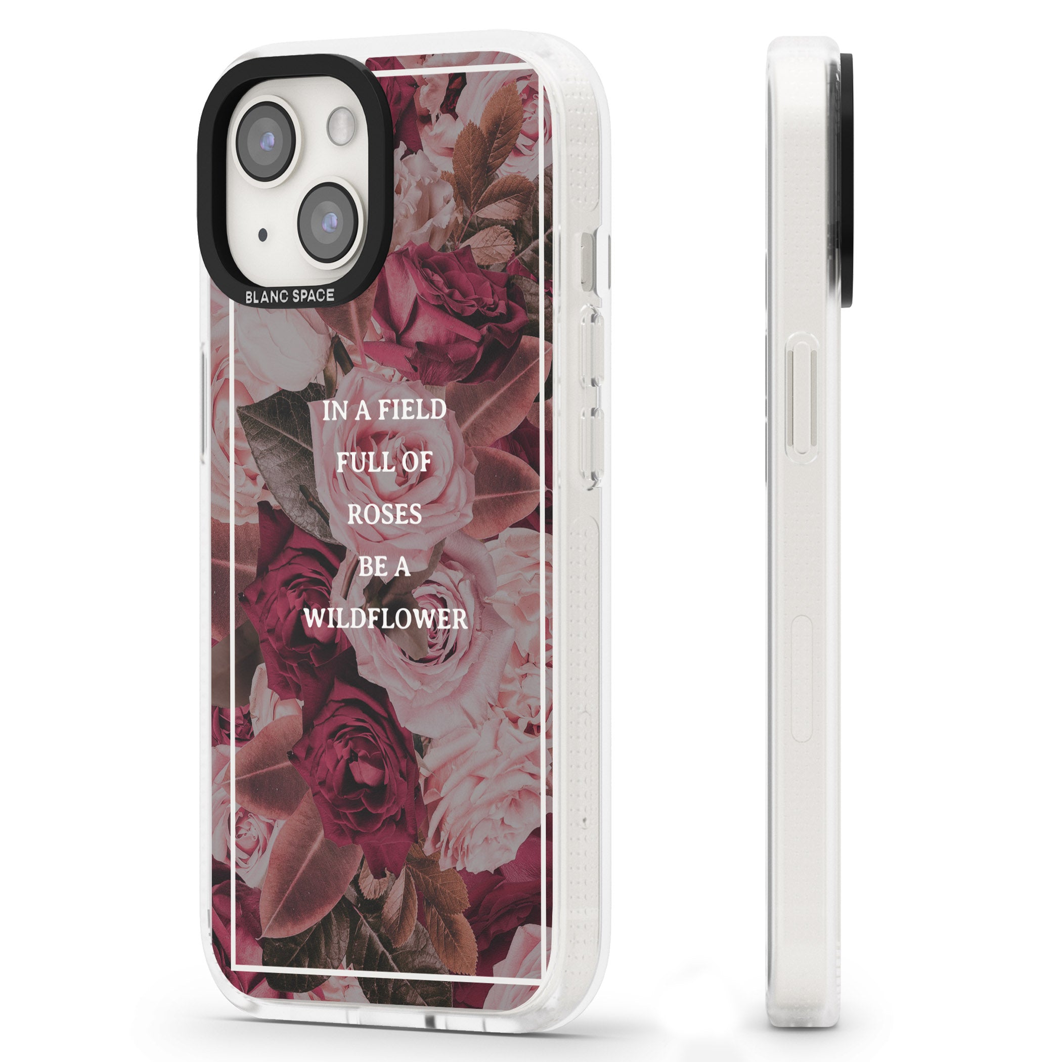 Be a Wildflower Floral Quote iPhone 15 / 14 / 13 Clear Case Impact Air - Blanc Space