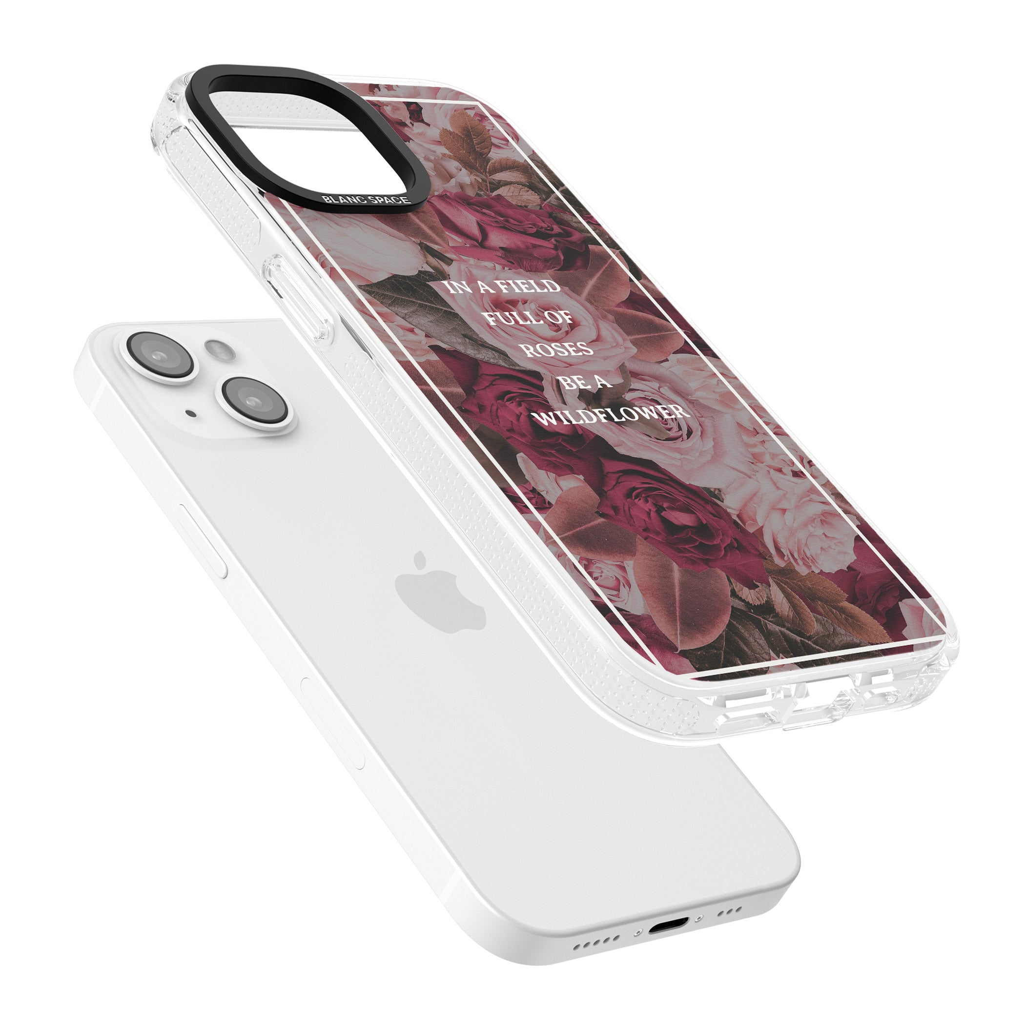 Be a Wildflower Floral Quote iPhone 15 / 14 / 13 Clear Case Impact Air - Blanc Space