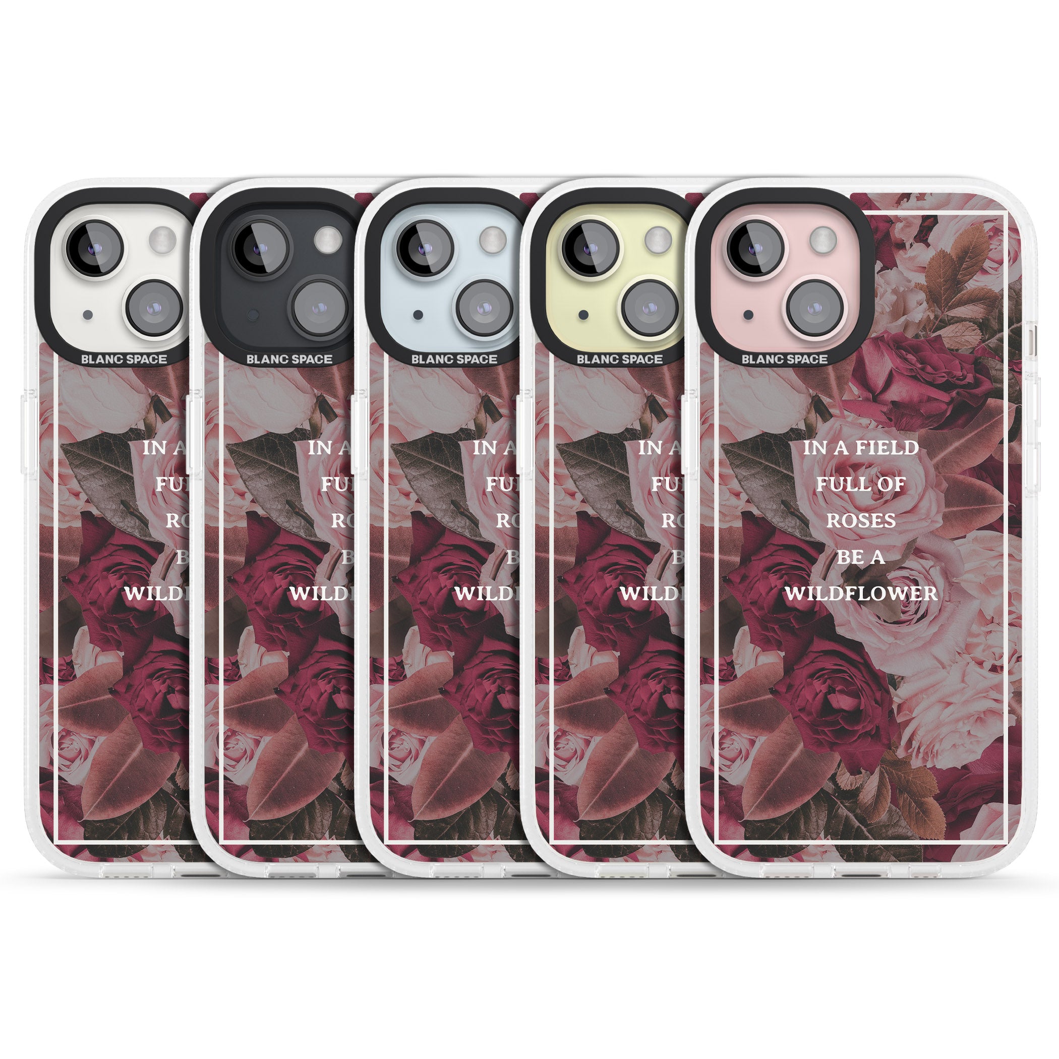 Be a Wildflower Floral Quote iPhone 15 / 14 / 13 Clear Case Impact Air - Blanc Space
