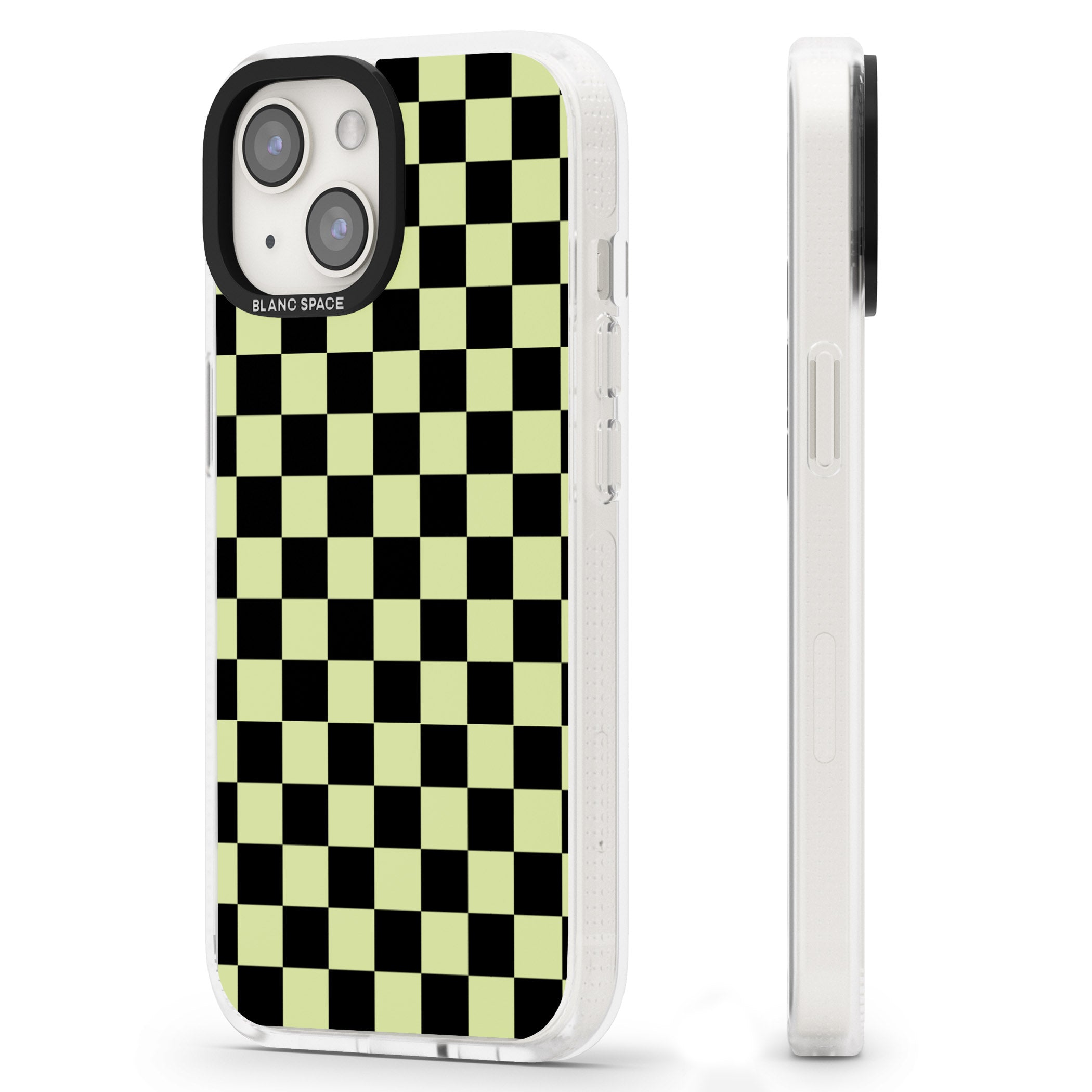 Black & Lime Check iPhone 15 / 14 / 13 Clear Case Impact Air - Blanc Space