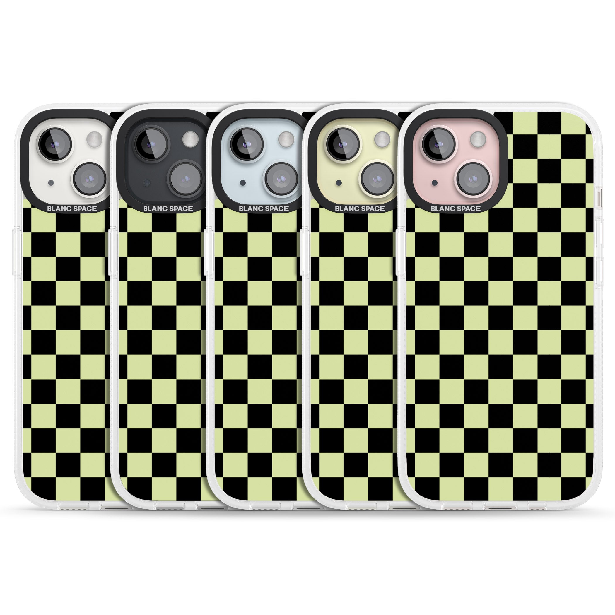 Black & Lime Check iPhone 15 / 14 / 13 Clear Case Impact Air - Blanc Space