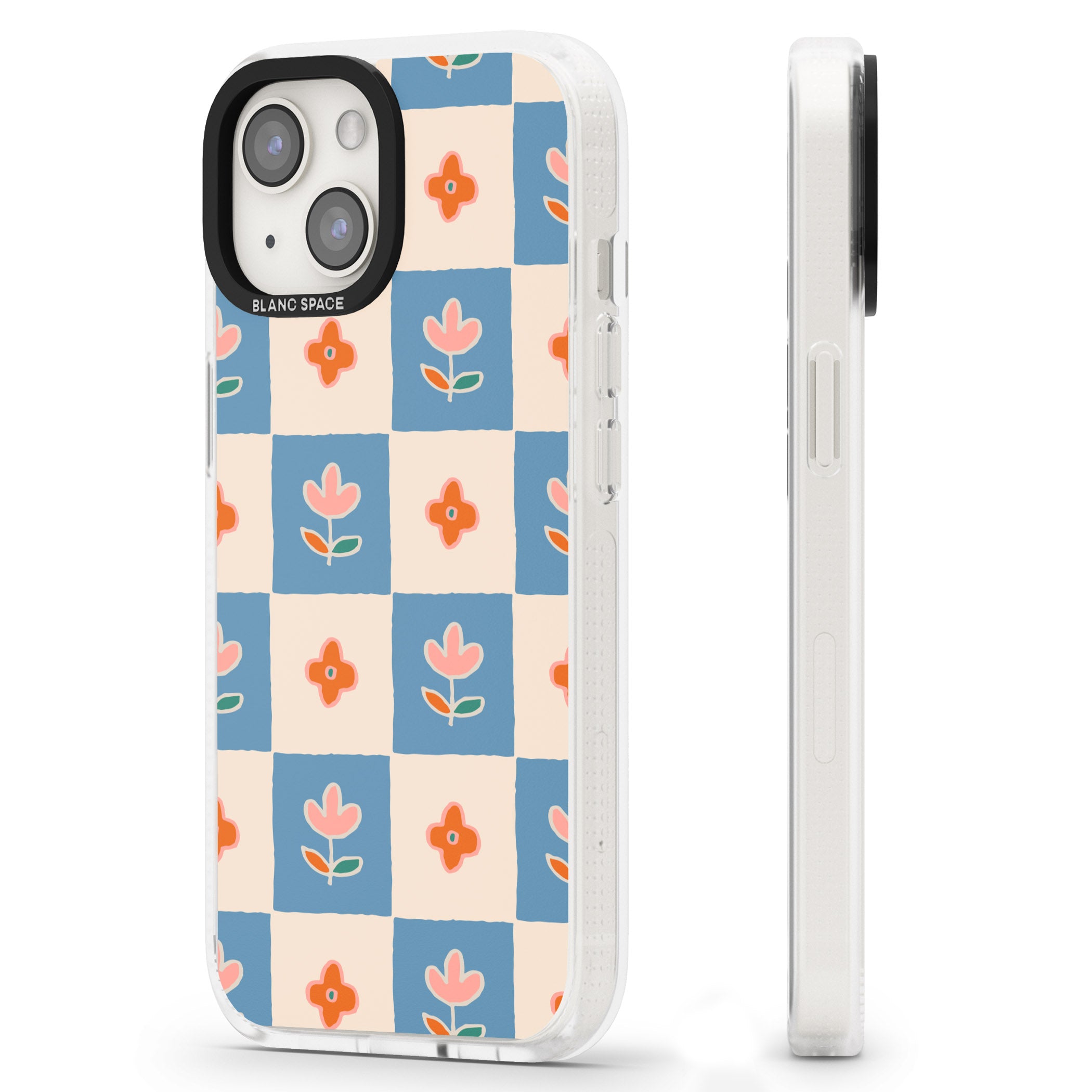 Vintage Bloom Checkered iPhone 15 / 14 / 13 Clear Case Impact Air - Blanc Space