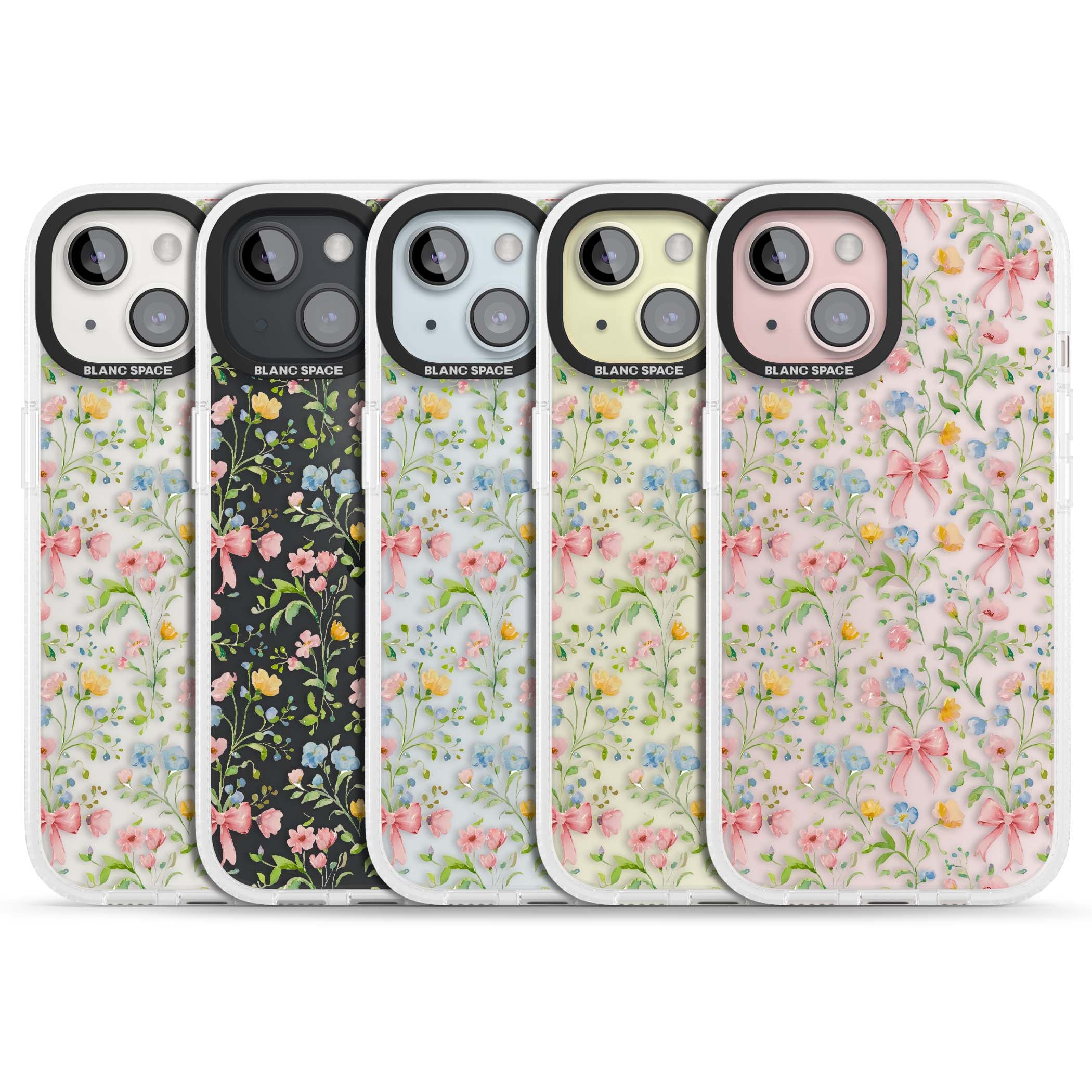 Ribbons & Wildflowers cottagecore iPhone case featuring watercolor wildflowers, pink satin bows, and delicate spring blooms o | Clear Case Impact Air case for iPhone 15, iPhone 15 Plus