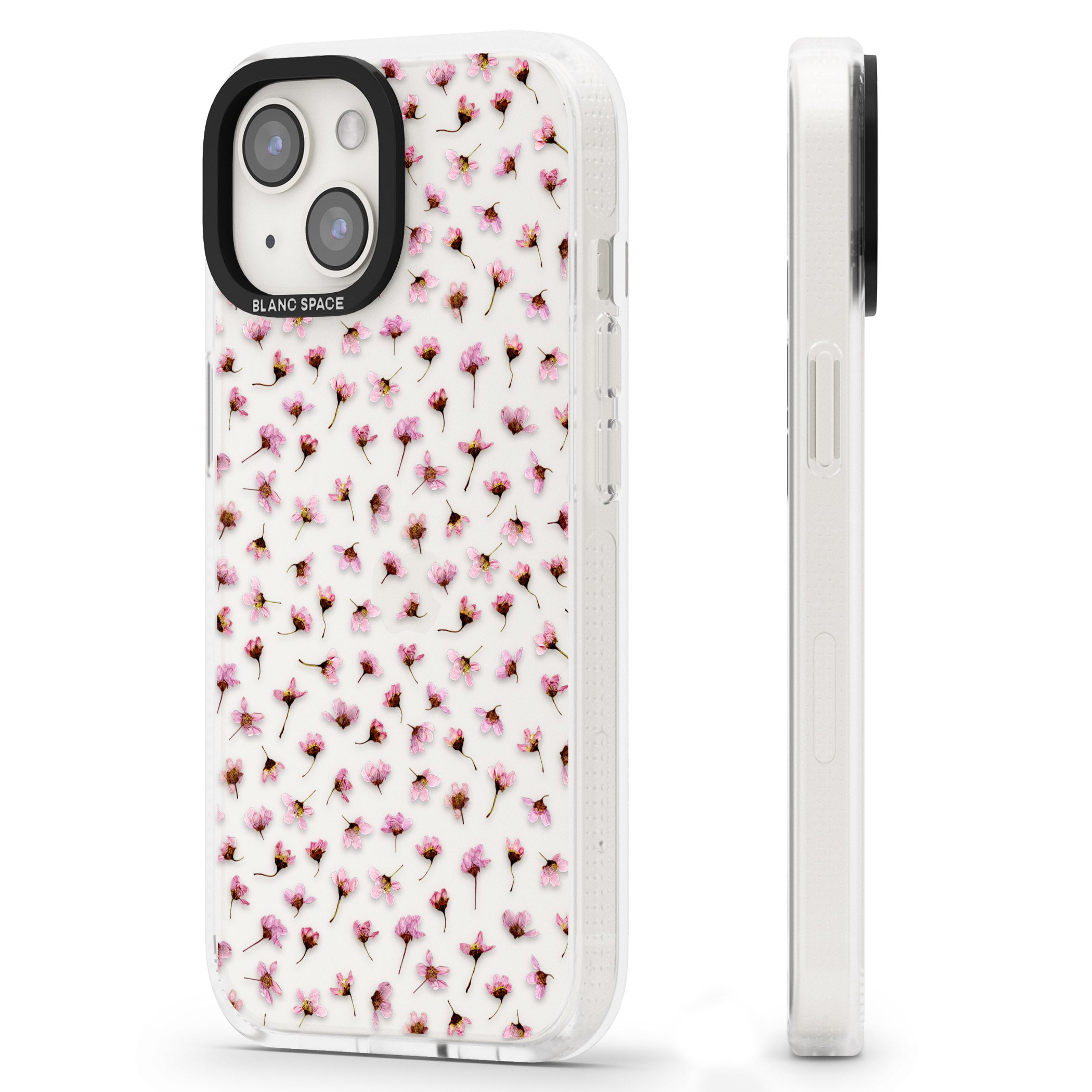 Small Pink Blossoms Transparent Design iPhone 15 / 14 / 13 Clear Case Impact Air - Blanc Space
