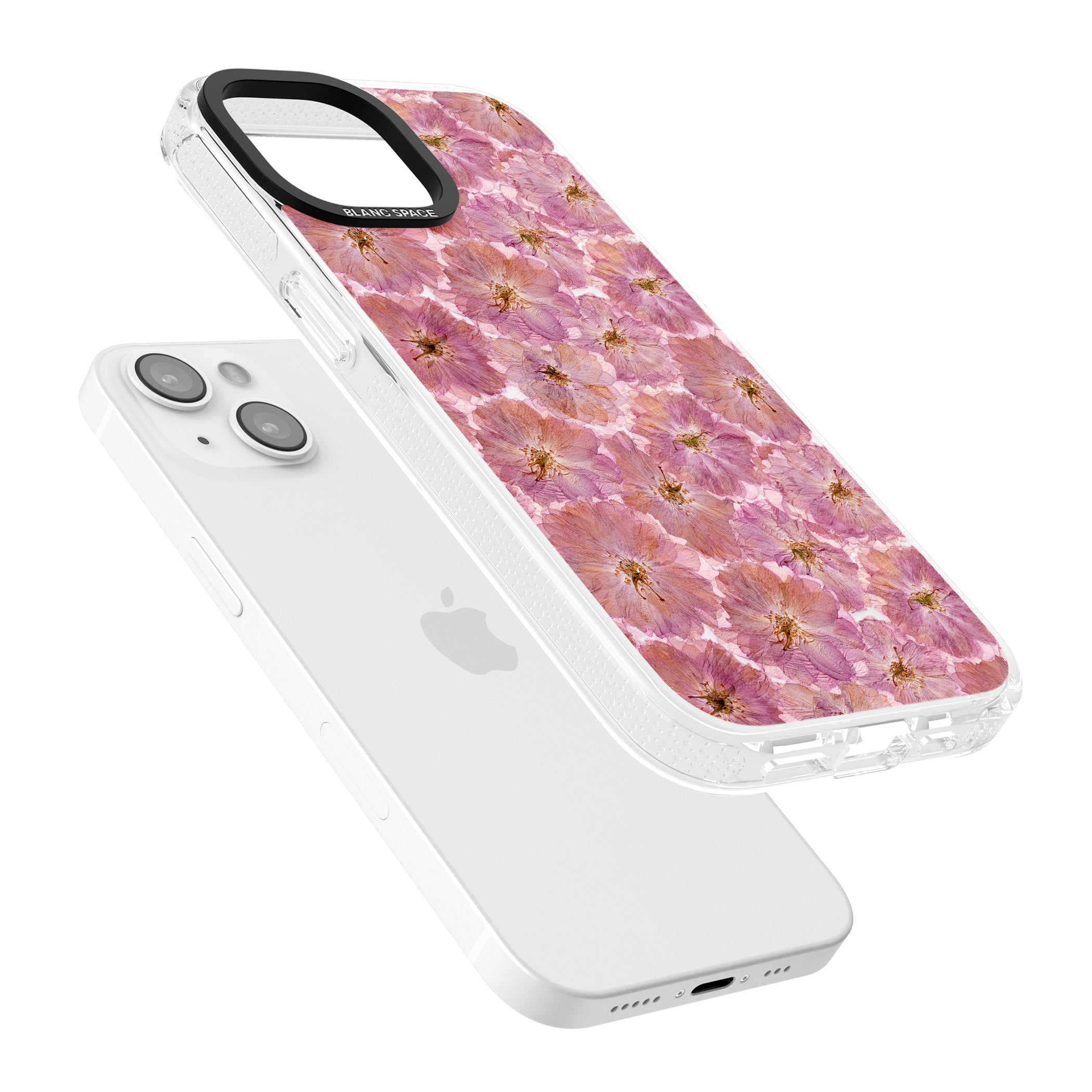 Large Pink Flowers Transparent Design iPhone 15 / 14 / 13 Clear Case Impact Air - Blanc Space