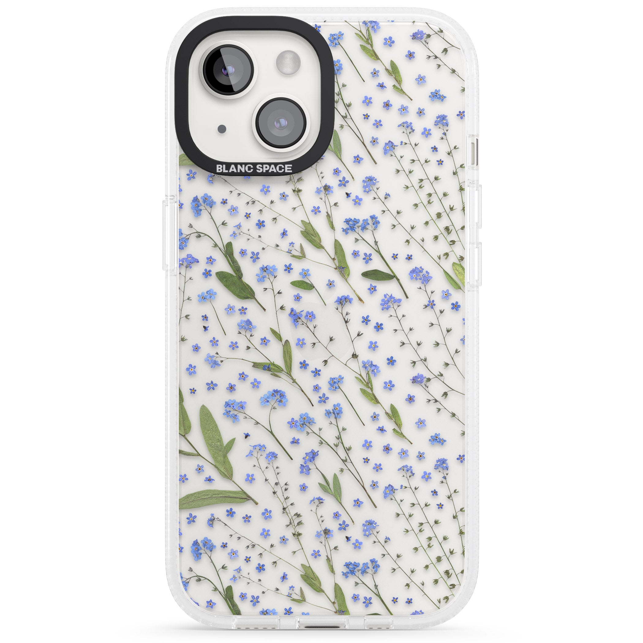 Blue Wild Flower Design iPhone 15 / 14 / 13 Clear Case Impact Air - Blanc Space