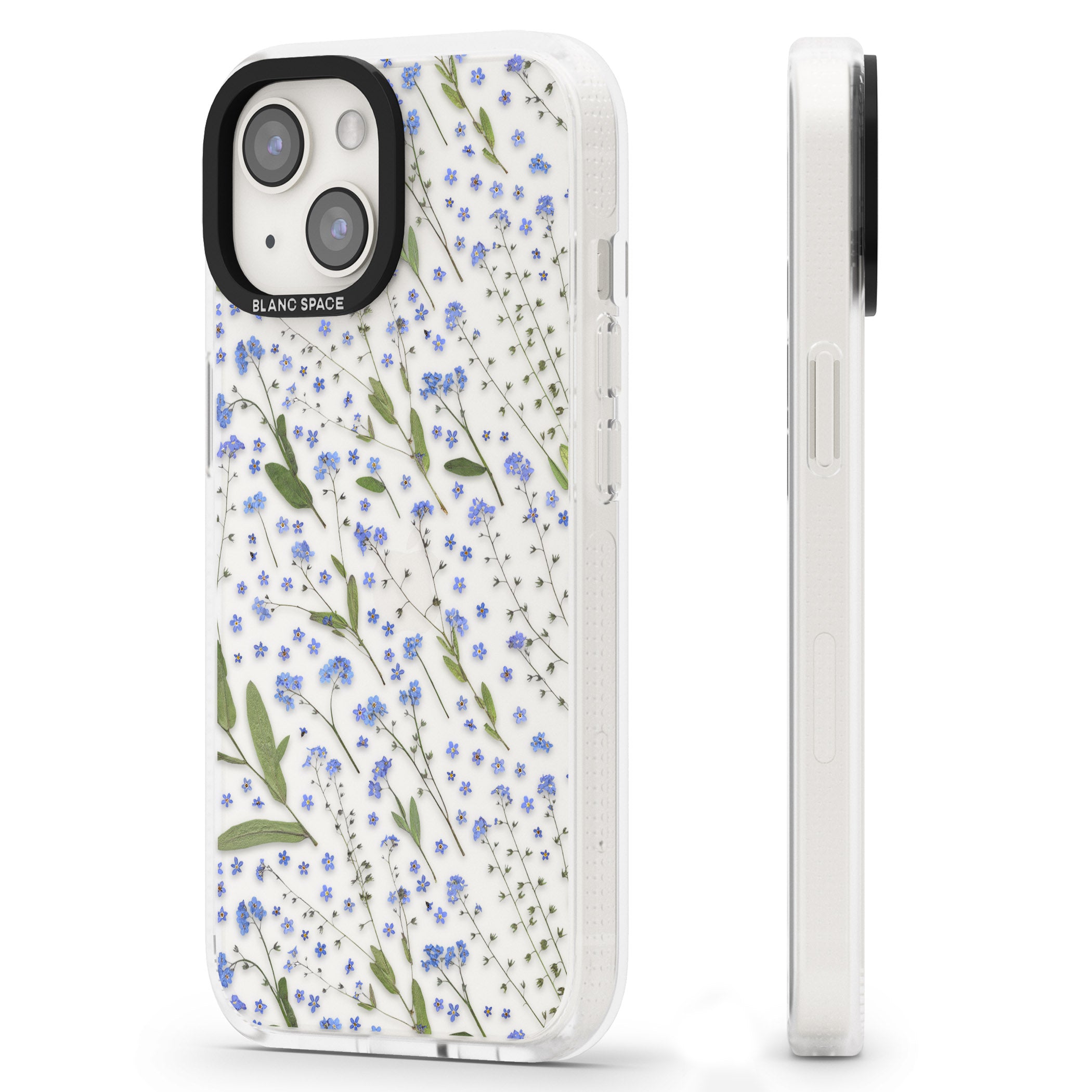 Blue Wild Flower Design iPhone 15 / 14 / 13 Clear Case Impact Air - Blanc Space