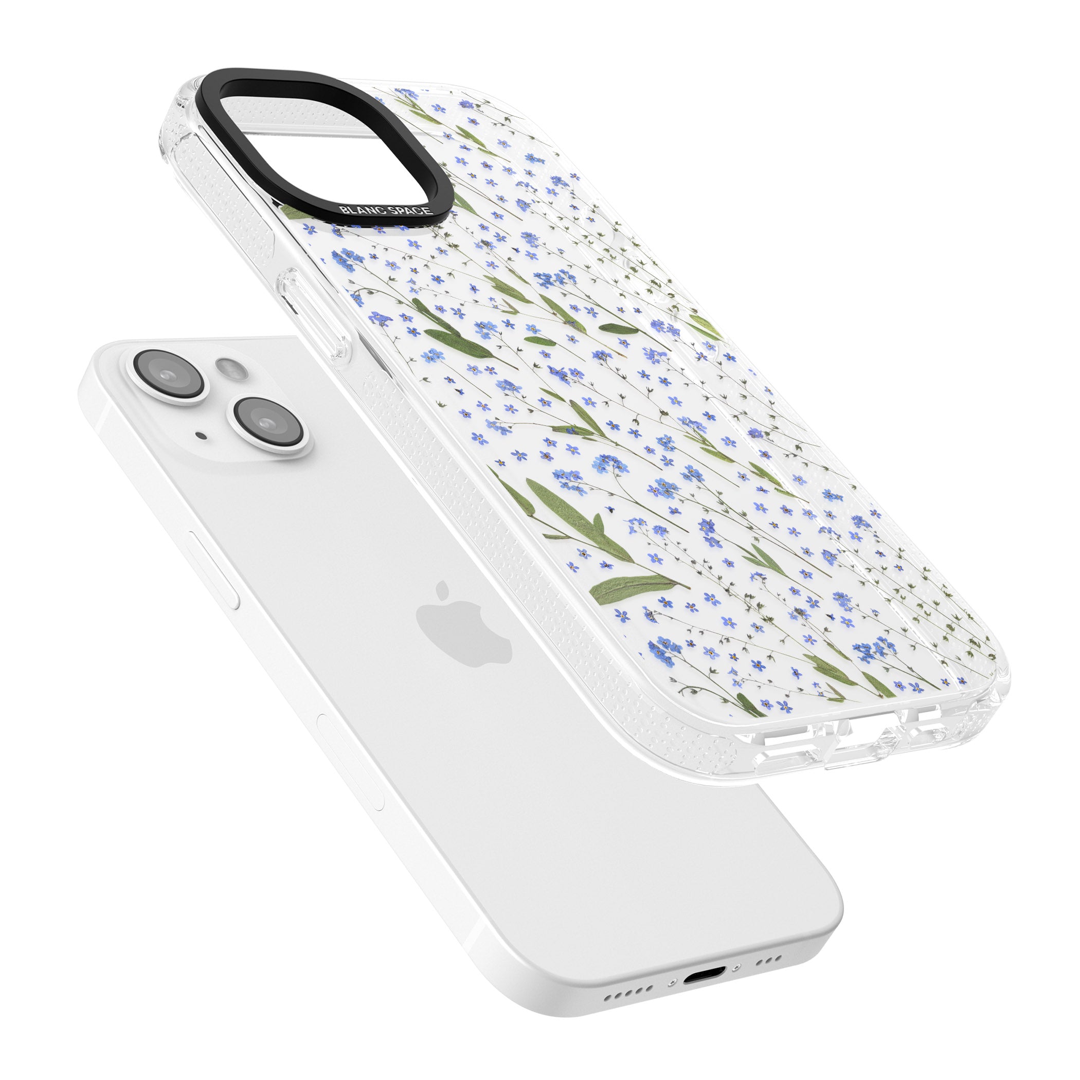 Blue Wild Flower Design iPhone 15 / 14 / 13 Clear Case Impact Air - Blanc Space