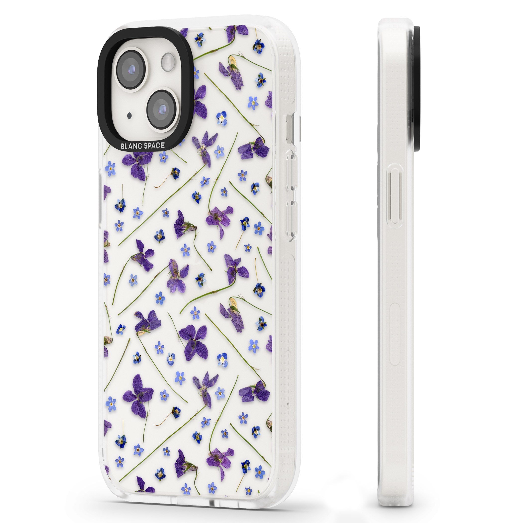 Violet & Blue Floral Pattern Design iPhone 15 / 14 / 13 Clear Case Impact Air - Blanc Space
